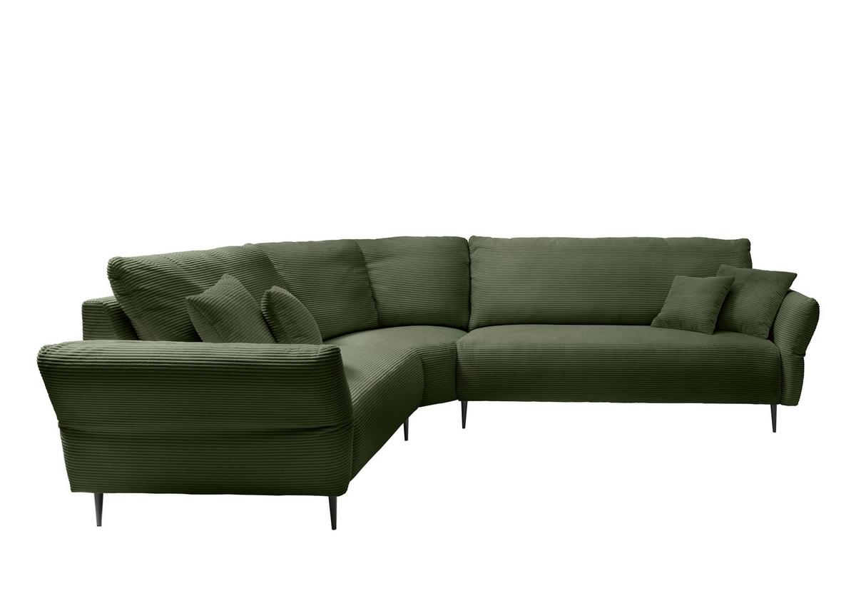 Ecksofa Vanilla Dunkelgrün S: 256x294 cm - Dunkelgrün/Schwarz, Design, Textil (256/294cm) - Livetastic