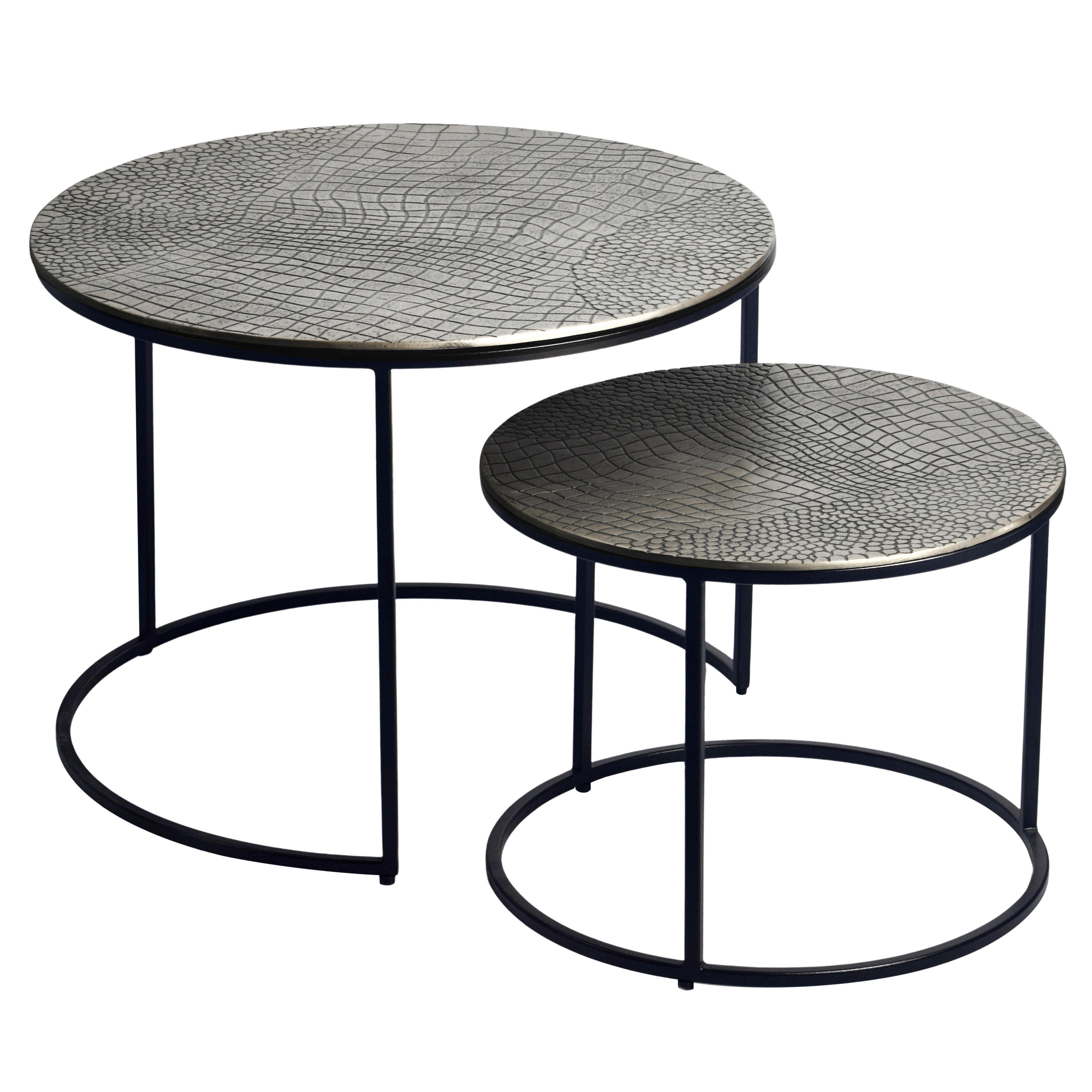 Beistelltischset 2-teilig Aluminium lackiert - Silberfarben/Schwarz, Design, Metall (60/45/60cm) - Livetastic