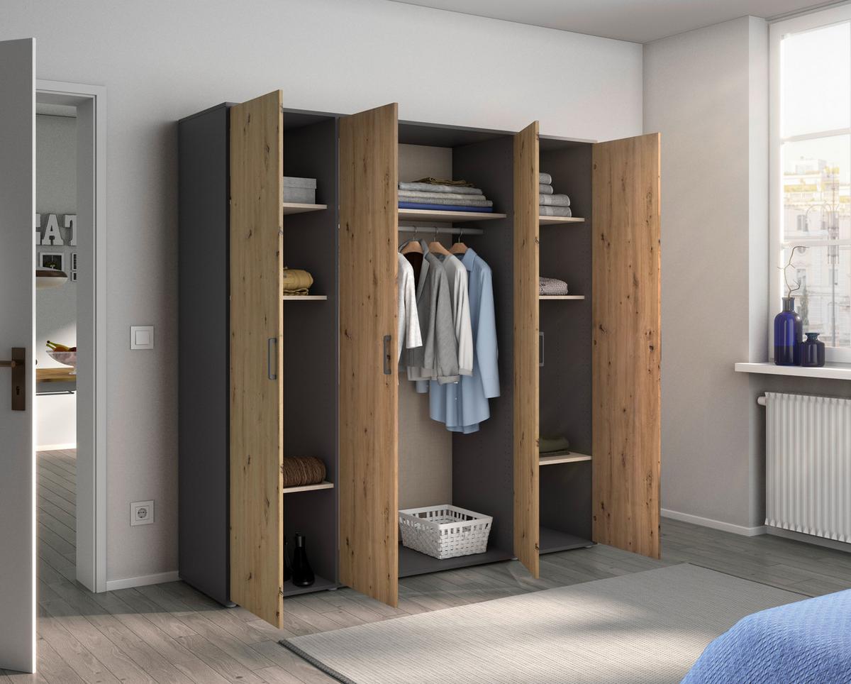 Drehtürenschrank Voyager Grau,eiche Artisan B: 187 Cm - Eiche Artisan/Grau, MODERN, Holzwerkstoff (187/194/53cm) - Rauch Möbel