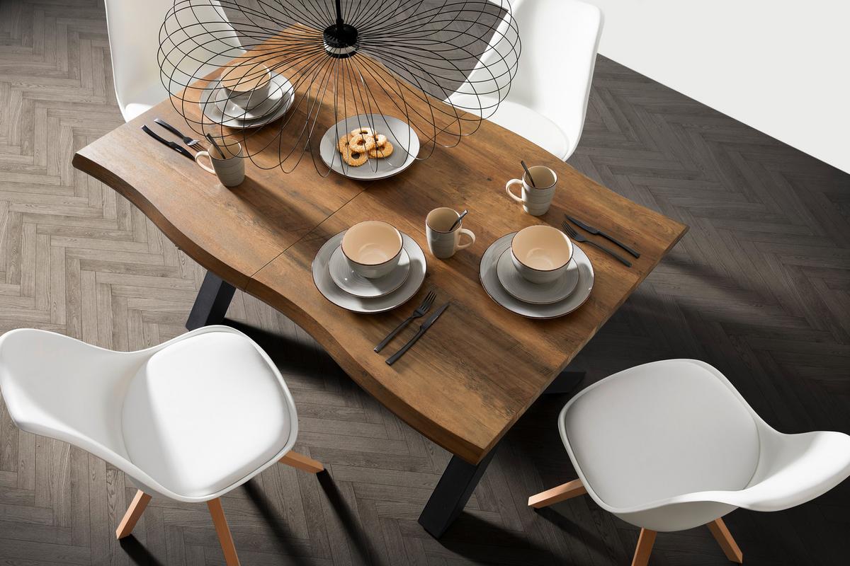 Rozkladací jedálenský stôl LIA 140-180x76x90 cm - čierna/farba vlašského orecha, Modern, kov/kompozitné drevo (140-180/90/76cm) - Bessagi Home