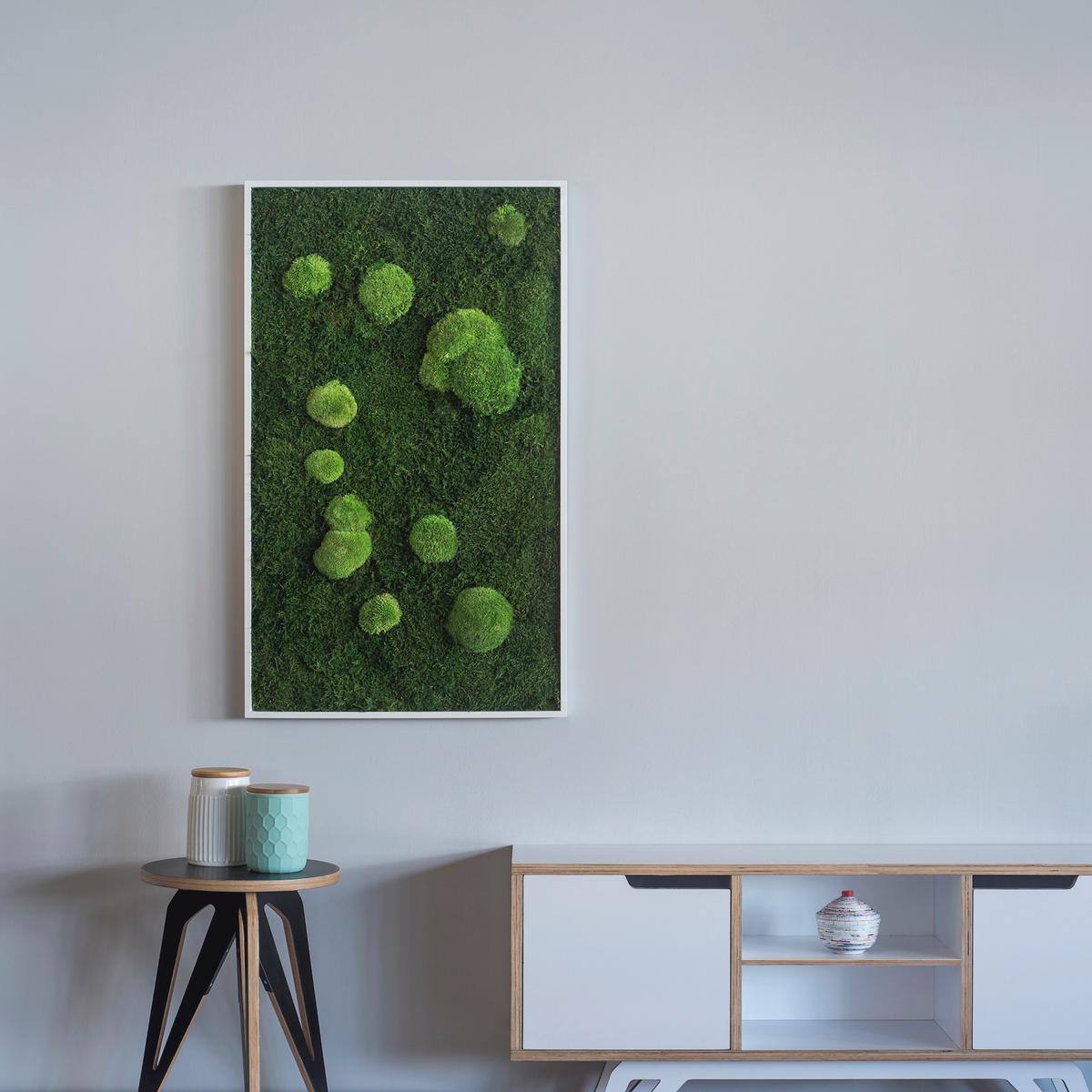 Moosbild Grün B: 100 cm - Weiß/Grün, Basics, Naturmaterialien/Holz (100/60/7cm)