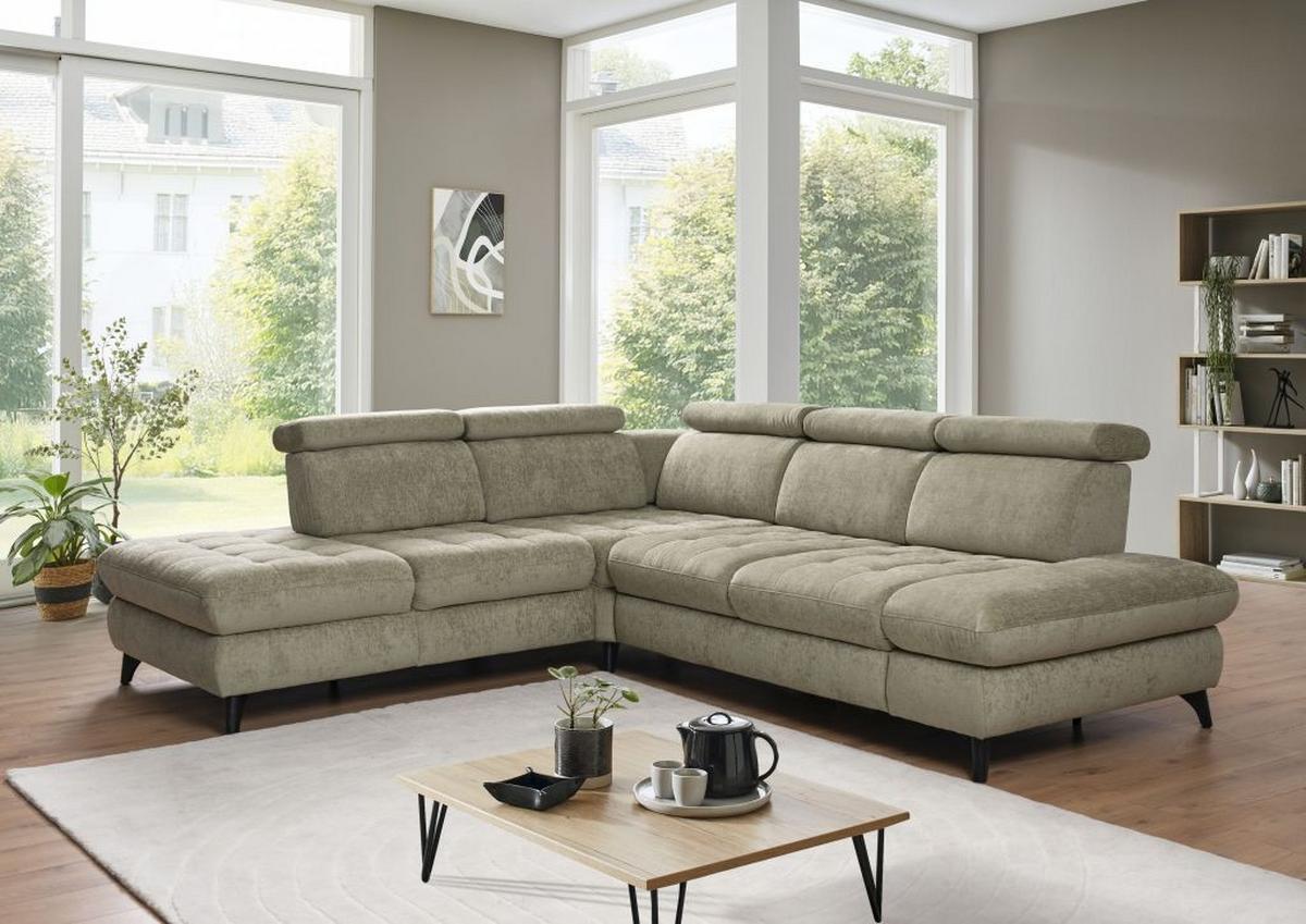 Rohová sedačka CAROLINE XC, levá, sv. zelená, s funkcemi - černá/světle zelená, Moderní, kompozitní dřevo/textil (250/288cm)