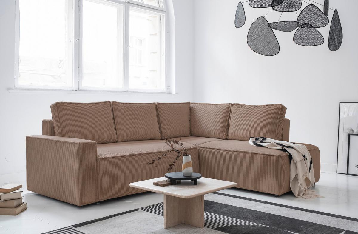 Sedačka Oliver, pravá, šedohnědá barva - černá/šedohnědá, Design, textil/plast (247/194cm) - MID.YOU
