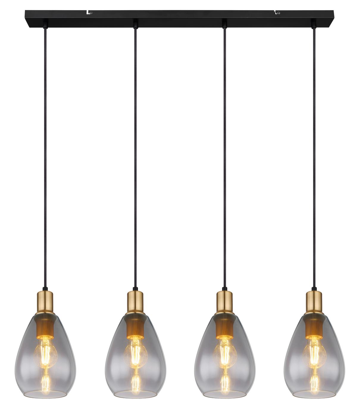 Hängeleuchte 15563-4h H: 120 Cm 4-Flammig - Messingfarben/Schwarz, Design, Glas/Textil (90/15/120cm) - Globo