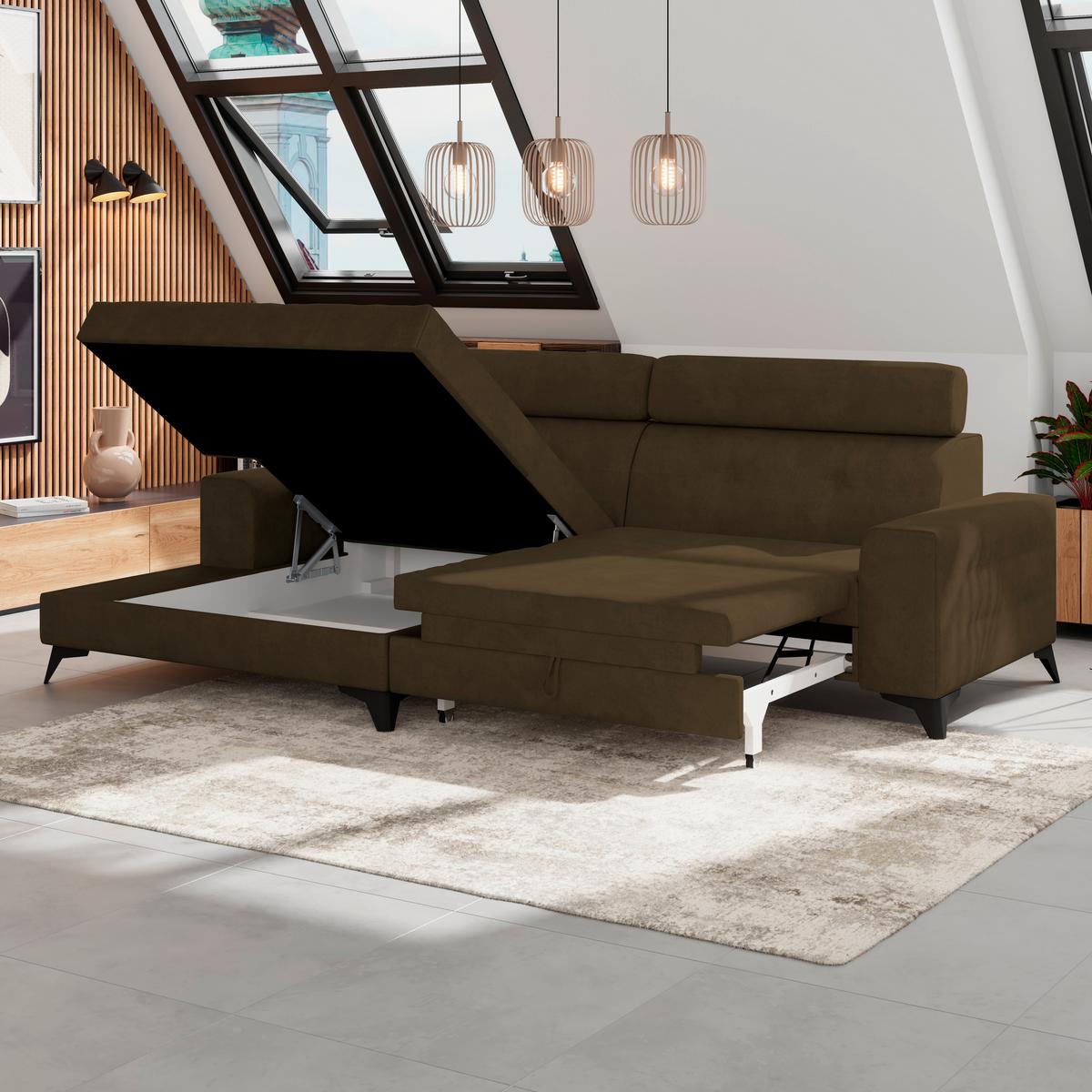 Ecksofa mit Schlaffunktion & Bettkasten Florida Grün - Grün, MODERN, Holz/Holzwerkstoff (175/275cm)