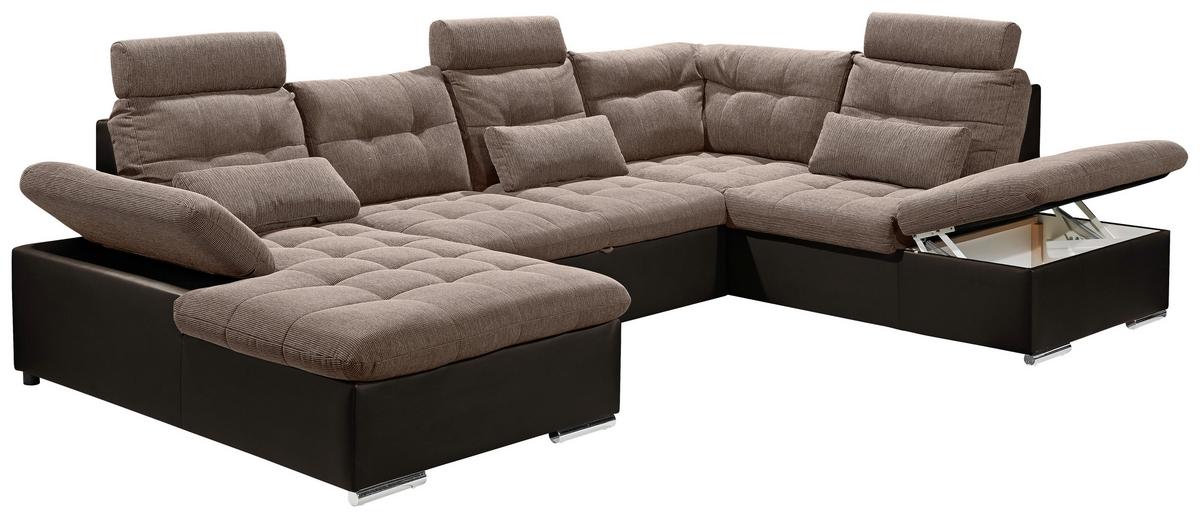 Wohnlandschaft Jakarta U Dunkel/hellbraun - Hellbraun/Dunkelbraun, MODERN, Holzwerkstoff/Textil (170/324/218cm) - MID.YOU