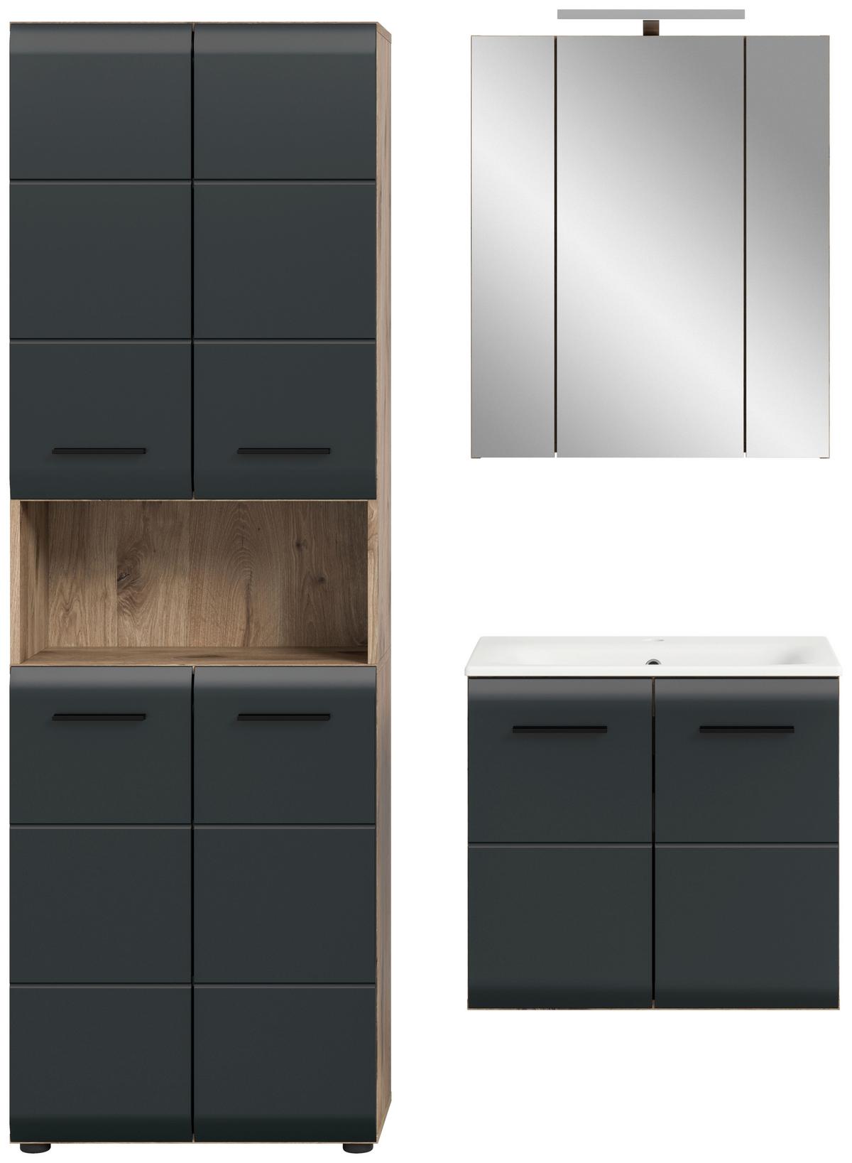 Badezimmer Ice Schwarz/Eiche Dekor B: 120cm - Eiche dunkel/Schwarz, Basics, Keramik/Holzwerkstoff (120cm) - MID.YOU