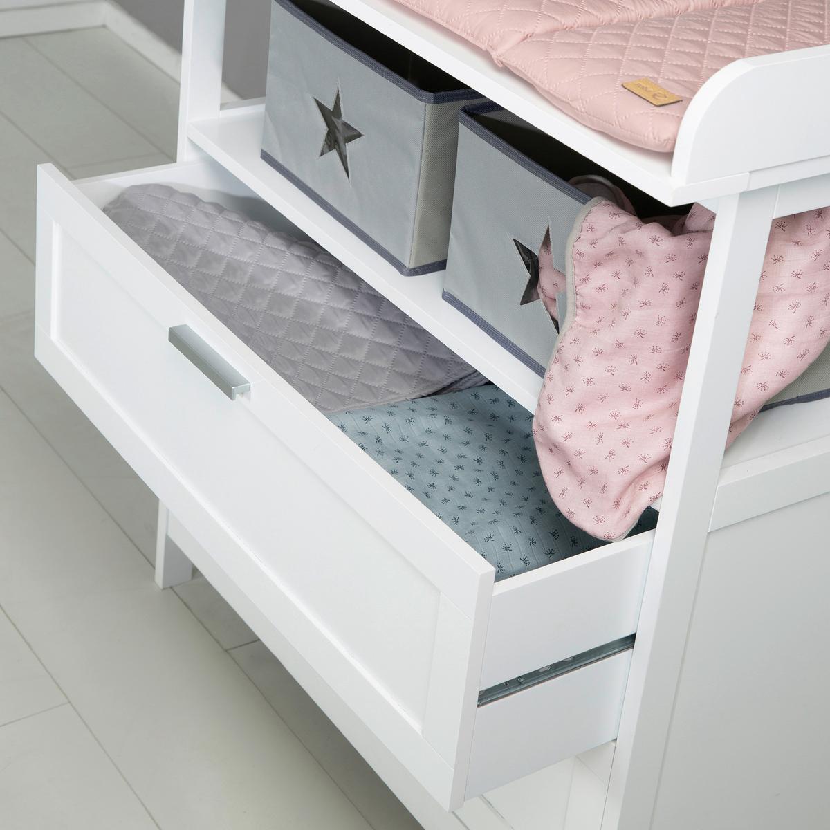 Prebaľovacia komoda WHITE š. 87 cm, 2 zásuvky+2 boxy - biela, Romantik / Landhaus, kompozitné drevo/plast (87/100/75cm)