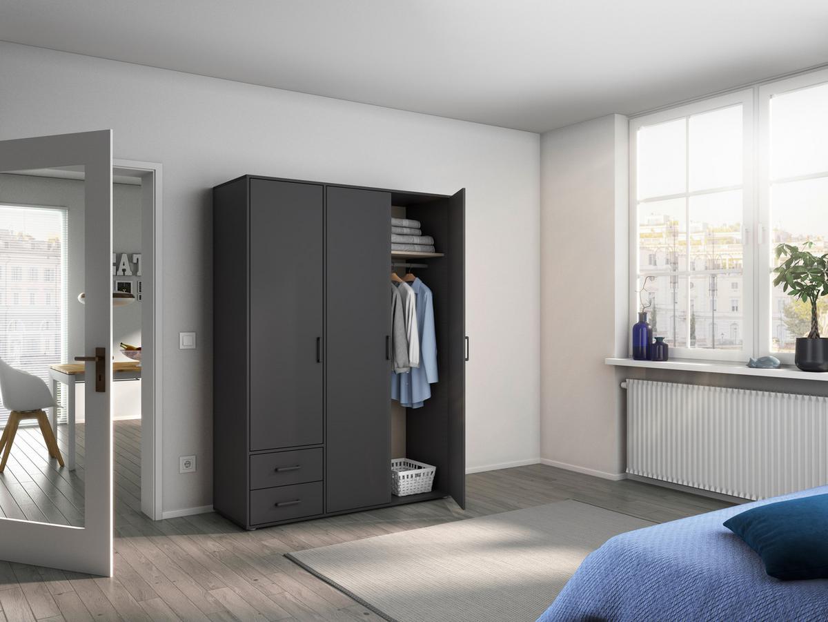 Drehtürenschrank Voyager Grau B: 140 Cm - Grau, MODERN, Holzwerkstoff (140/194/53cm) - Rauch Möbel