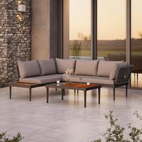 Lounge-garnitúra Basel - natúr színű/szürke, Modern, üveg/textil (186/150cm) - Beldano