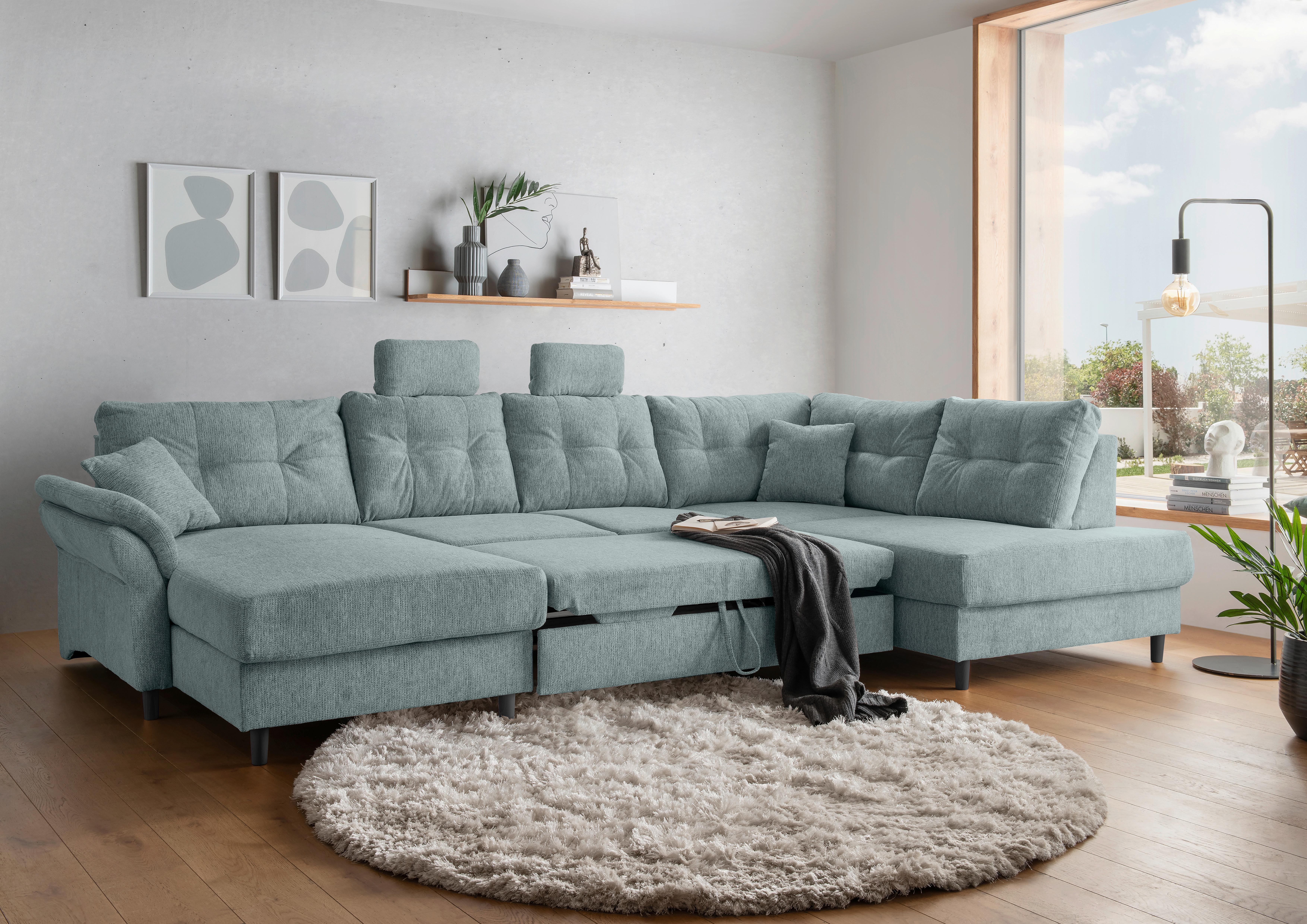 Wohnlandschaft Brizzini Blau U: 176x338x206 cm - Blau/Schwarz, MODERN, Textil (176/338/206cm) - Livetastic