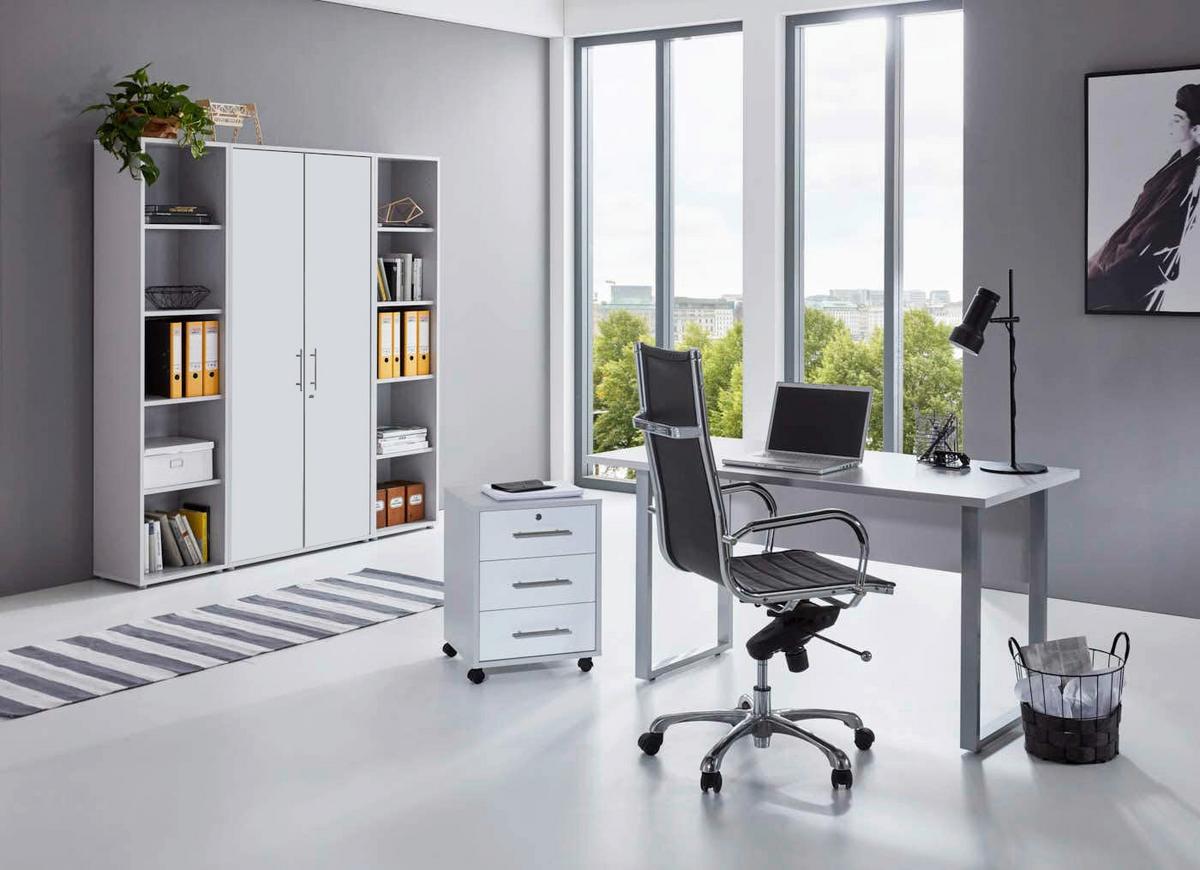 Büro Office Edition Grau/weiß - Weiß/Grau, MODERN, Holzwerkstoff/Metall - MID.YOU