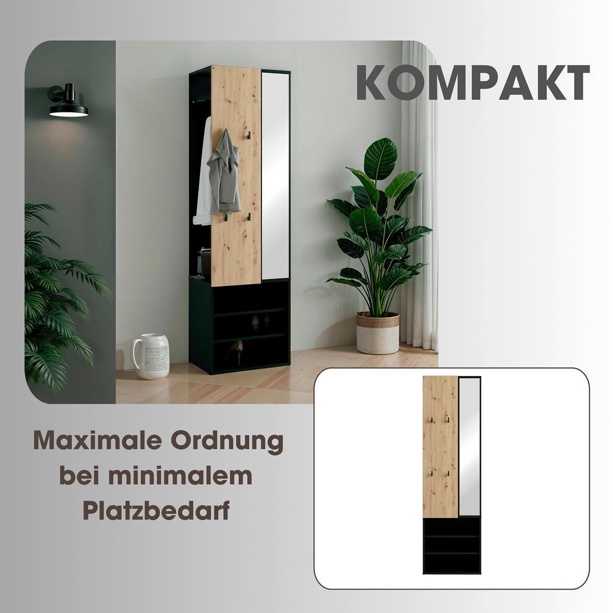 Garderobe Andorra Eiche Artisan/Schwarz B: 55 cm - Schwarz/Eiche Artisan, Design, Holzwerkstoff (55/187,5/40,5cm) - MID.YOU