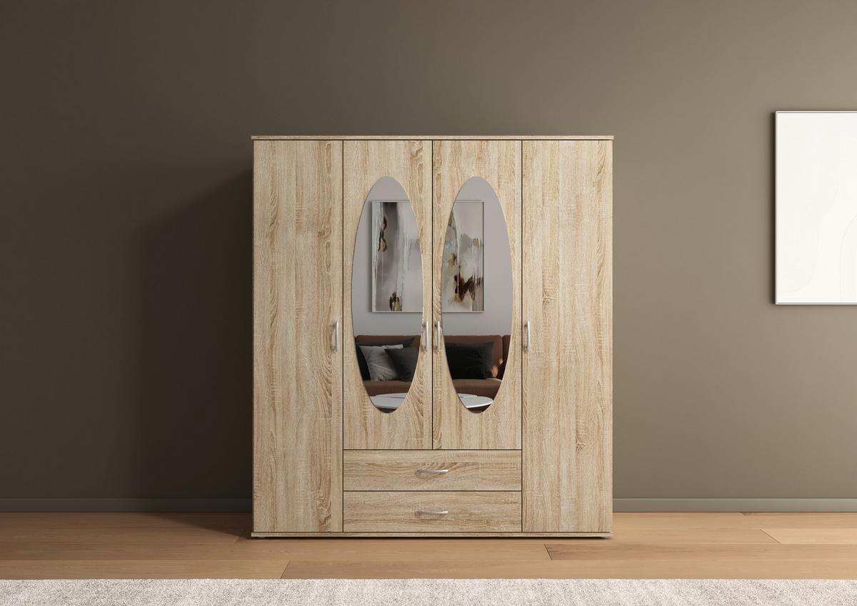 Kleiderschrank Paul 4 Sp - Eichefarben, KONVENTIONELL, Holzwerkstoff (168/188/52cm)