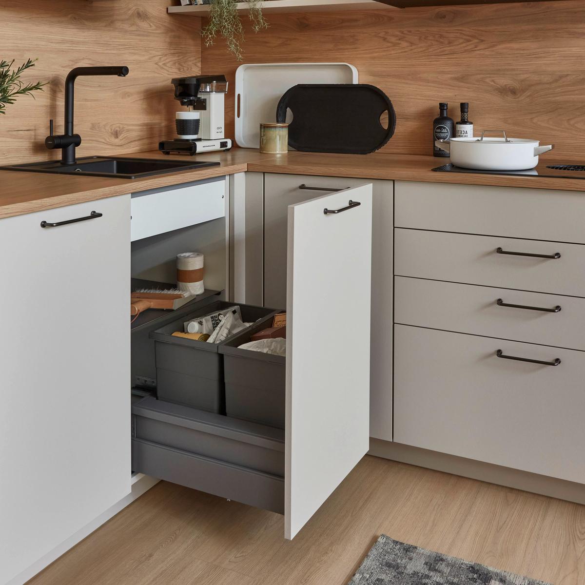 Eckküche Lucca - Sandfarben/Eichefarben, Trend, Holzwerkstoff (283,2/191,6cm) - Vertico