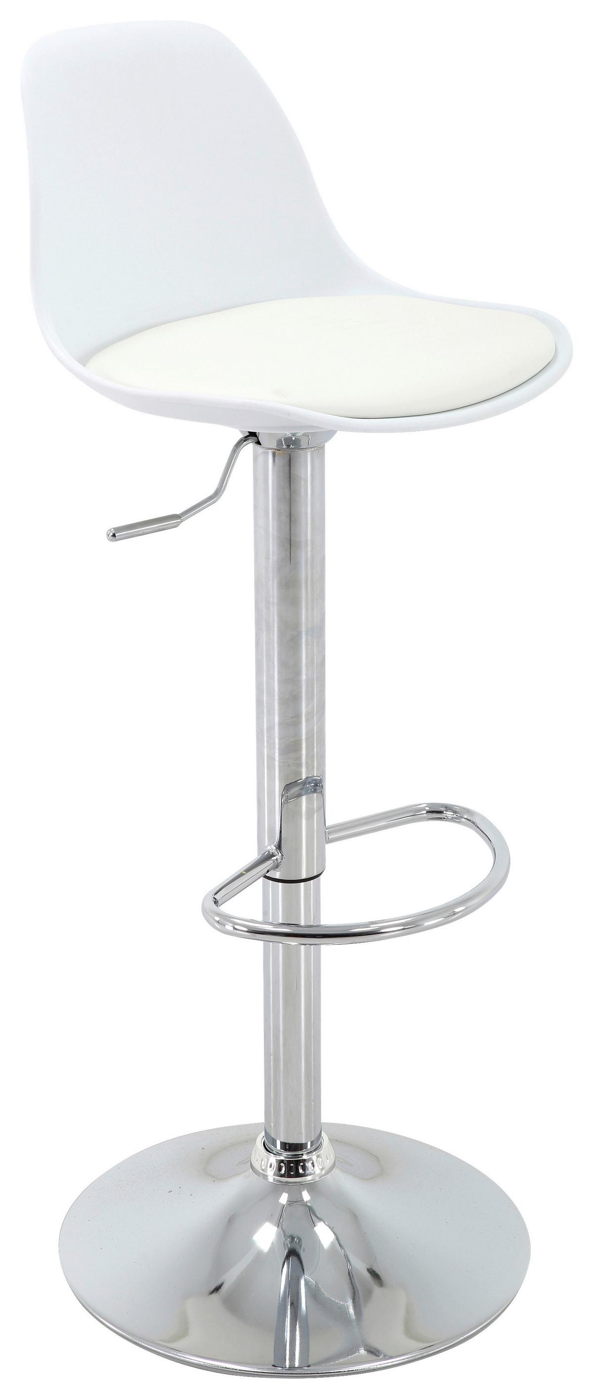 Barhocker-2er Set Scandi höhenverstellbar mit Lehne - Chromfarben/Weiß, MODERN, Kunststoff/Textil (41,5/84-104/37,5cm) - MID.YOU