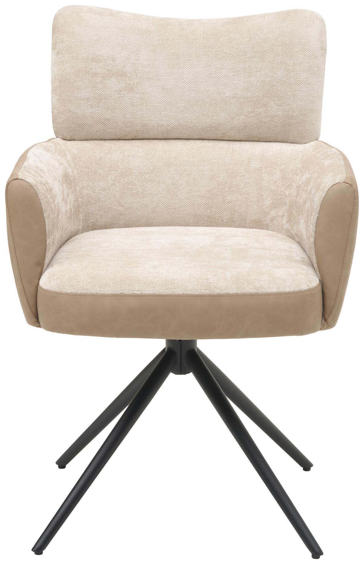 Armlehnstuhl Maja Webstoff Beige, B: 58 cm - Beige/Schwarz, KONVENTIONELL, Textil/Metall (58/84/64cm) - MID.YOU