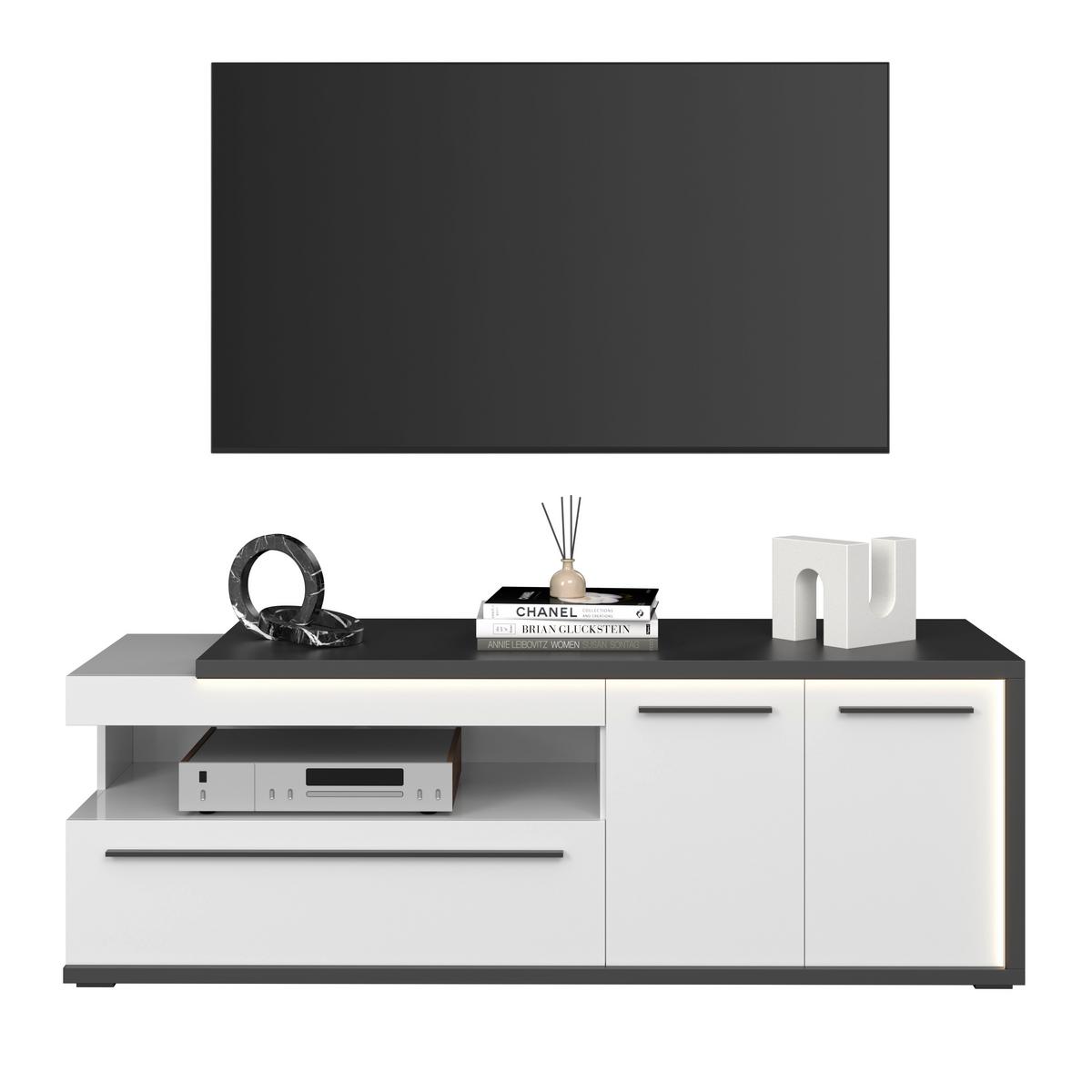 TV-Lowboard Ambiente B:163,6cm Alpinweiss, Anthrazit - Weiß Hochglanz/Anthrazit, MODERN, Holzwerkstoff (163,6/56,6/53,6cm)