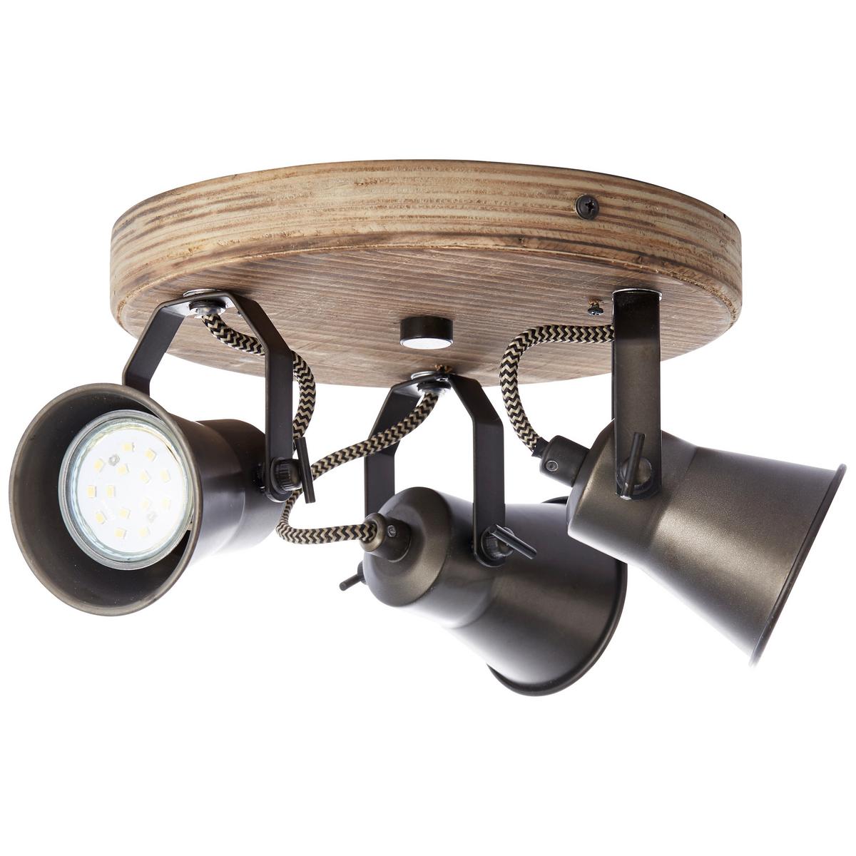 Deckenleuchte Seed Ø 28 cm Schwenkbar - Hellbraun/Schwarz, Natur, Holz/Metall (28/13cm) - Brilliant