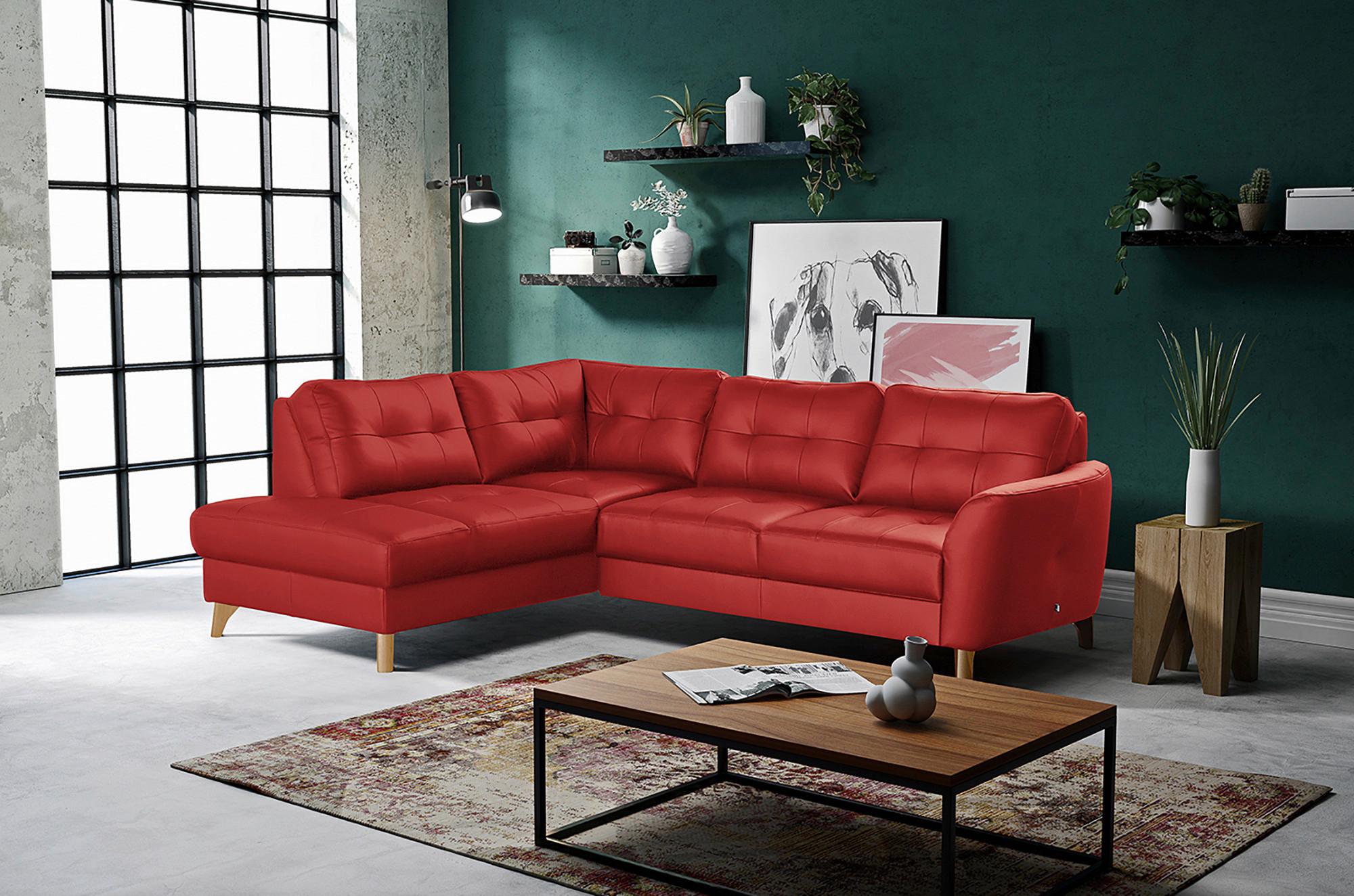 Ecksofa Nordic Rot S: 190x236 cm - Buchefarben/Rot, Design, Leder/Textil (190/236cm) - Livetastic