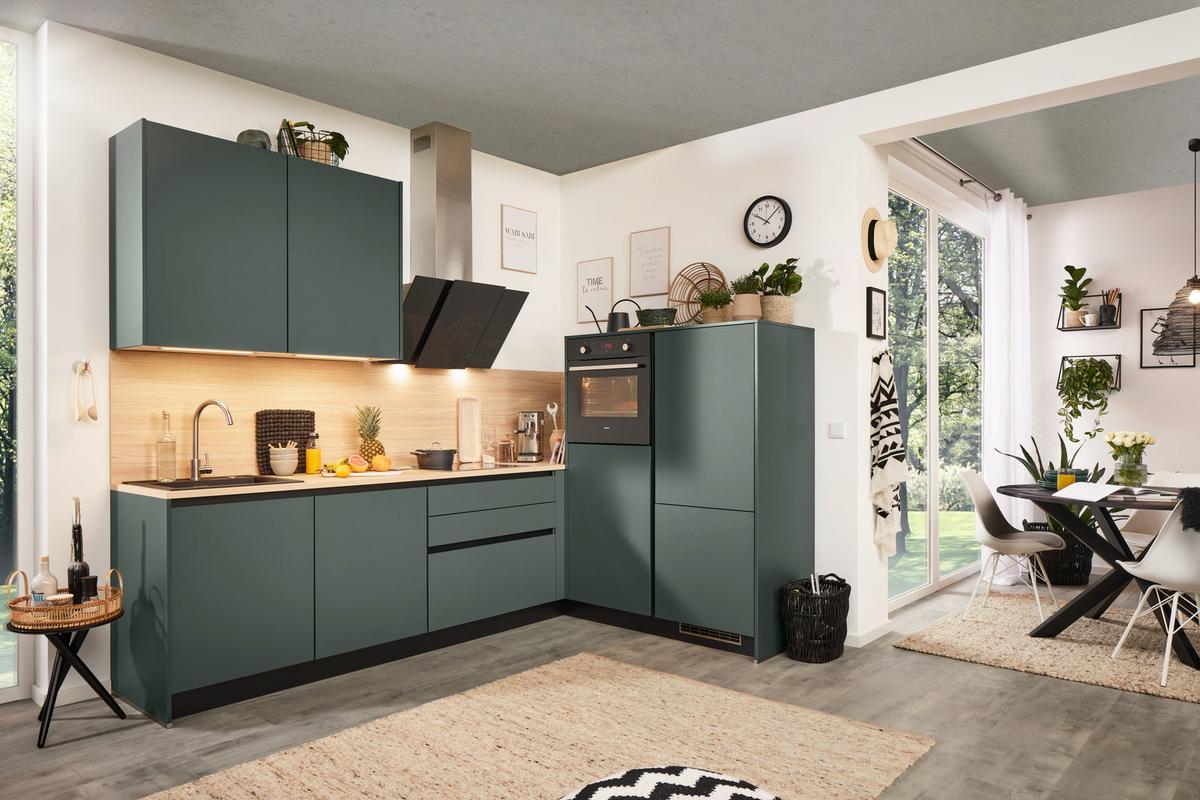 Rohová kuchýň Clean bez spotřebičů a dřezu - černá/tmavě zelená, Moderní, kompozitní dřevo (276/183cm) - Express-Kuechen
