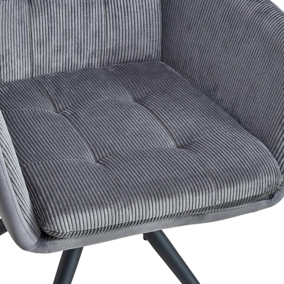 Armlehnstuhl Nizza Grau Gepolstert - Schwarz/Grau, LIFESTYLE, Textil/Metall (60/94/64cm) - MID.YOU