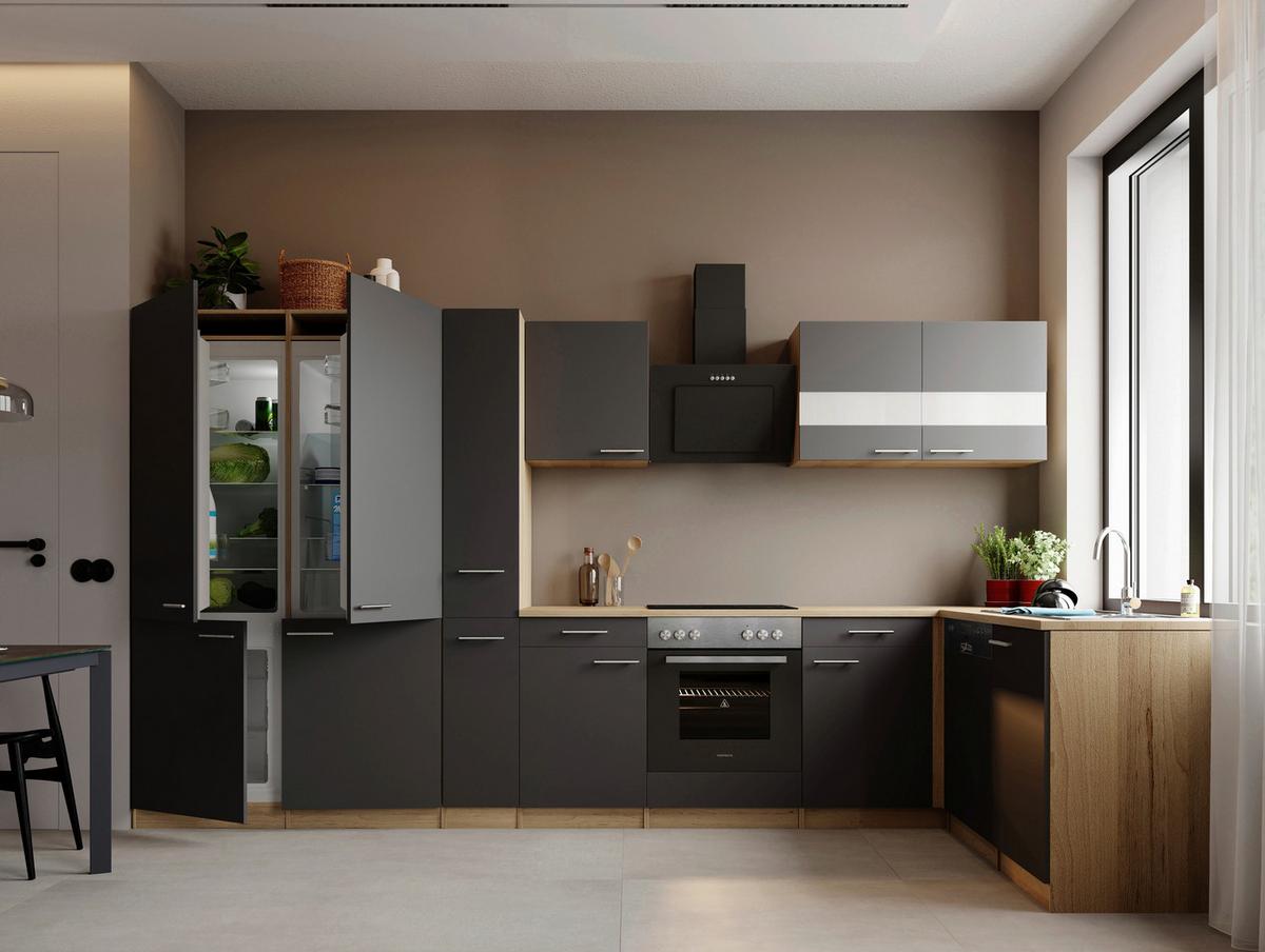 ECKKÜCHE Merle, Grau S: 370x172 cm - Eichefarben/Grau, Trend, Holzwerkstoff (370/172cm) - Respekta