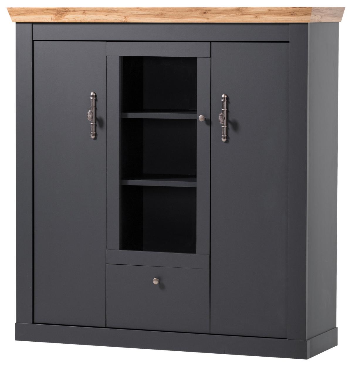 Highboard Catania Anthrazit/Eiche Dekor B: 141cm - Anthrazit/Eiche Wotan, Design, Holzwerkstoff (141/146/45cm) - MID.YOU