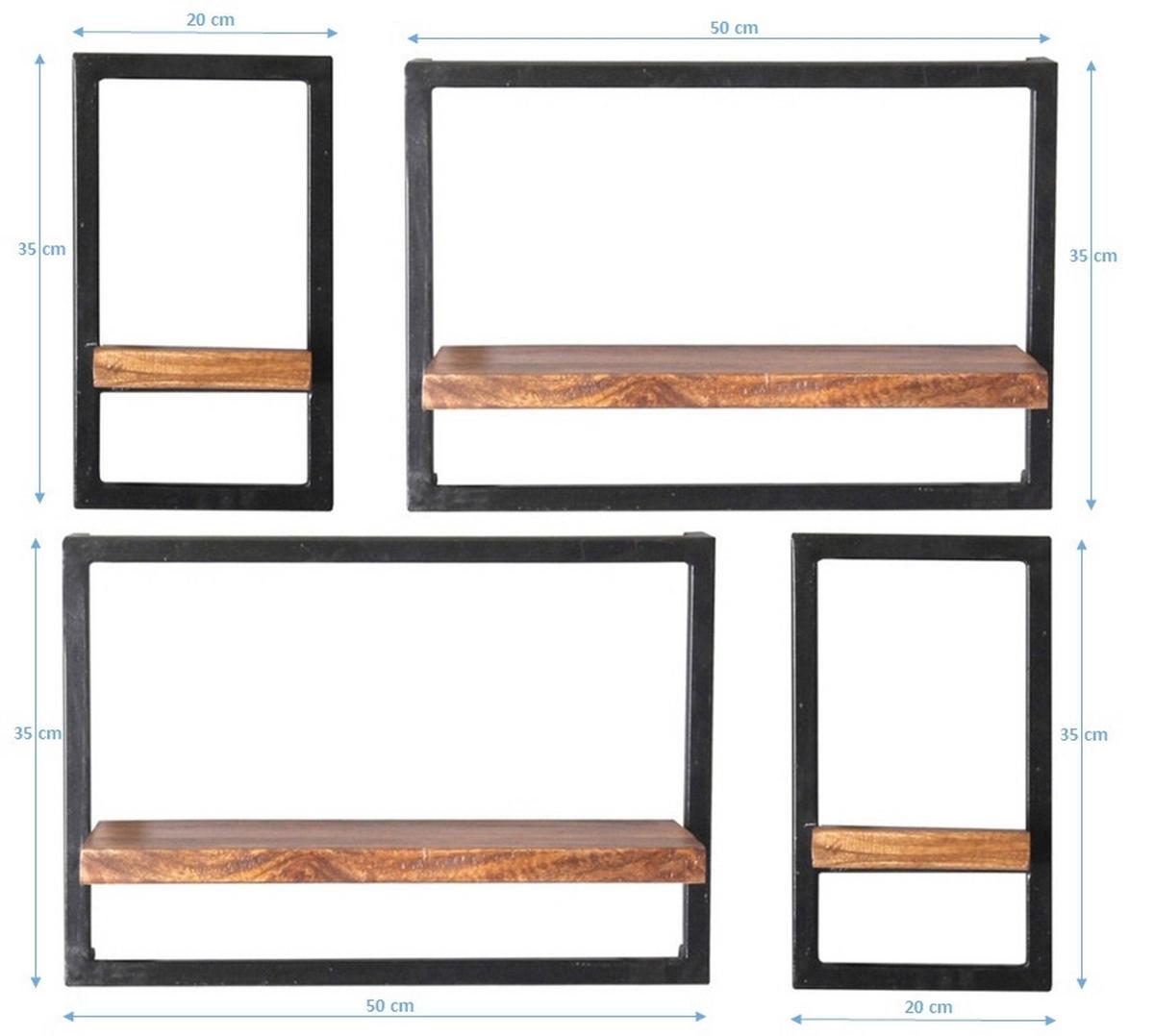 Wandregalset 4-tlg. Mangoholz B: 75cm - Schwarz/Naturfarben, Design, Holz/Metall (75/75/25cm) - MID.YOU