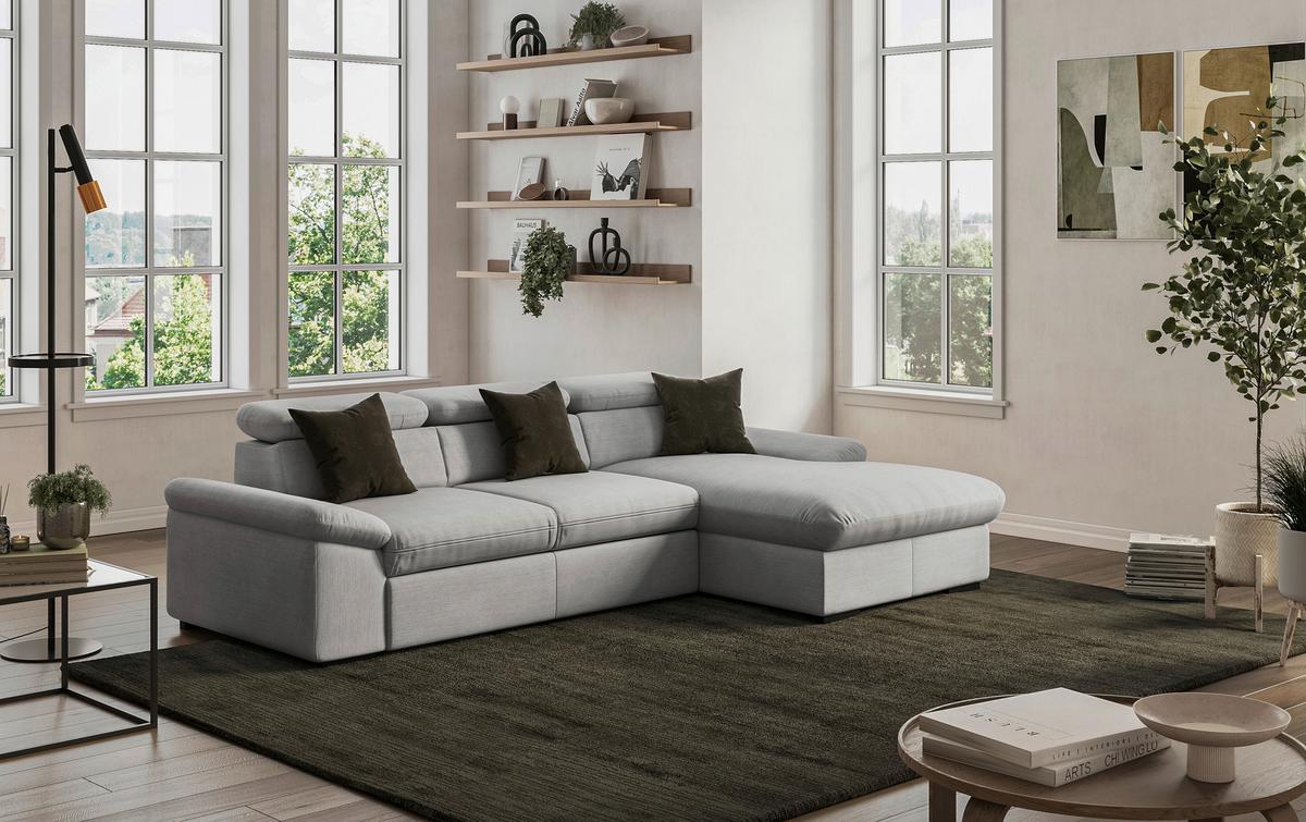 Ecksofa Lola, Hellgrau S: 250x165 Cm - Hellgrau/Schwarz, Design, Textil (250/165cm) - Livetastic