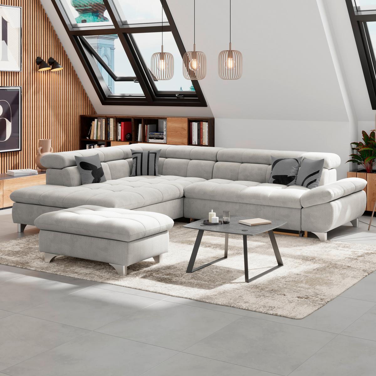 Ecksofa Gemini Naturfarben, B: 234cm - Chromfarben/Beige, KONVENTIONELL, Textil (234/312cm)