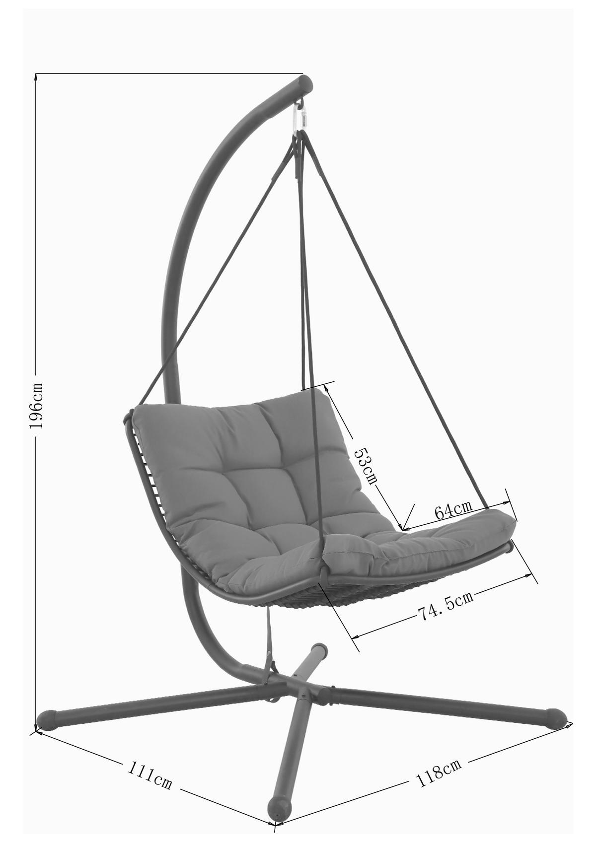Hängesessel Santana - Dunkelgrau/Schwarz, MODERN, Kunststoff/Textil (196cm) - Beldano