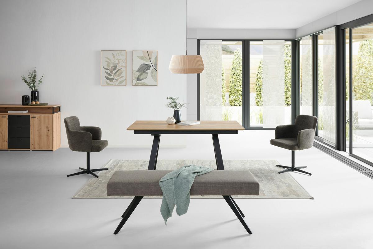 Sitzbank Andros ohne Lehne Hellgrau, B: 140 cm - Hellgrau/Schwarz, KONVENTIONELL, Textil/Metall (140/49/47cm) - MID.YOU