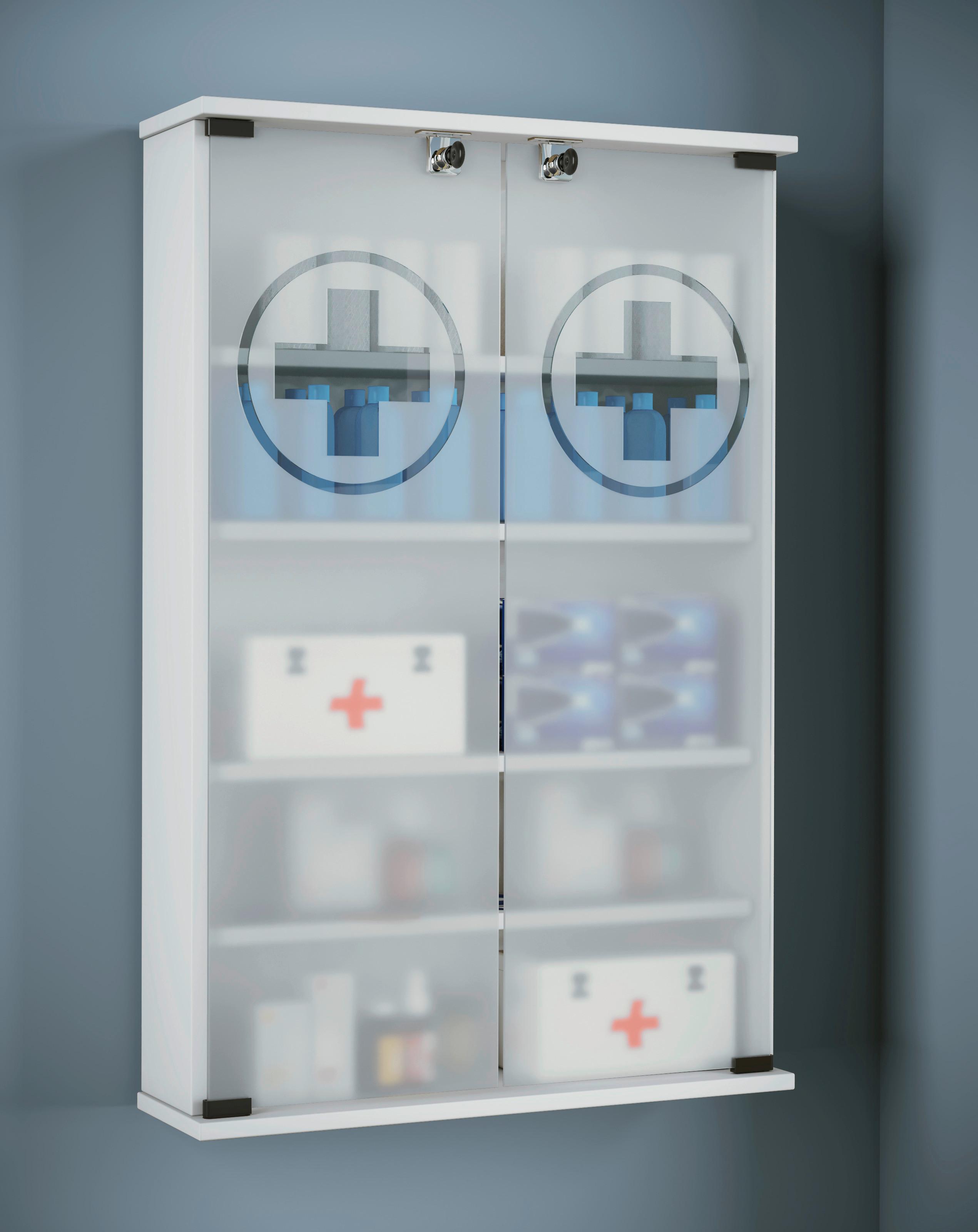 Medizinschrank Janula Weiß Bxh: 60x91 Cm Abschließbar - Weiß, MODERN, Glas/Holzwerkstoff (60/91/17,2cm) - MID.YOU