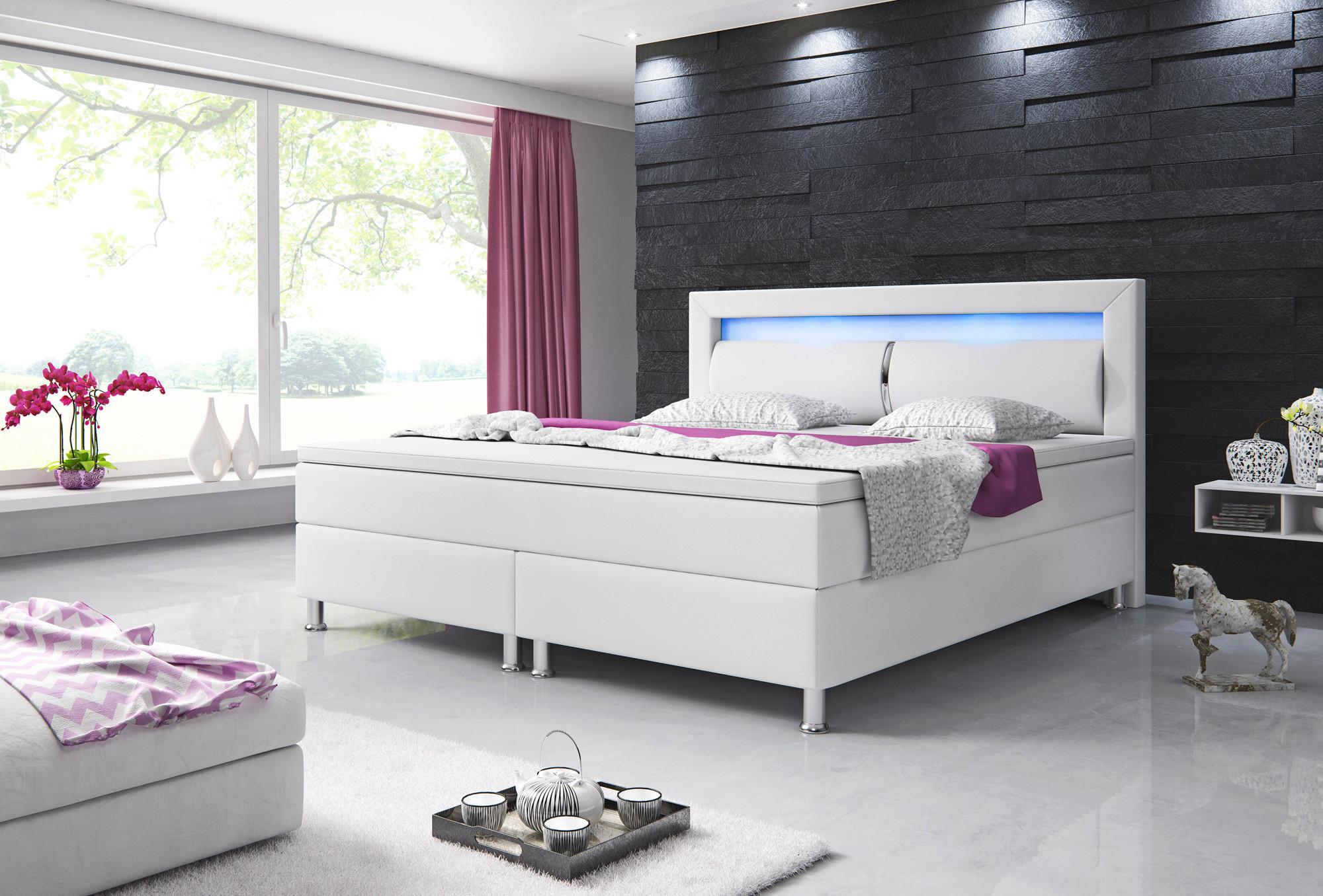 Boxspringbett mit Topper 180x200 cm Milano - Silberfarben/Weiß, KONVENTIONELL, Leder/Textil (180/115/210cm) - MID.YOU
