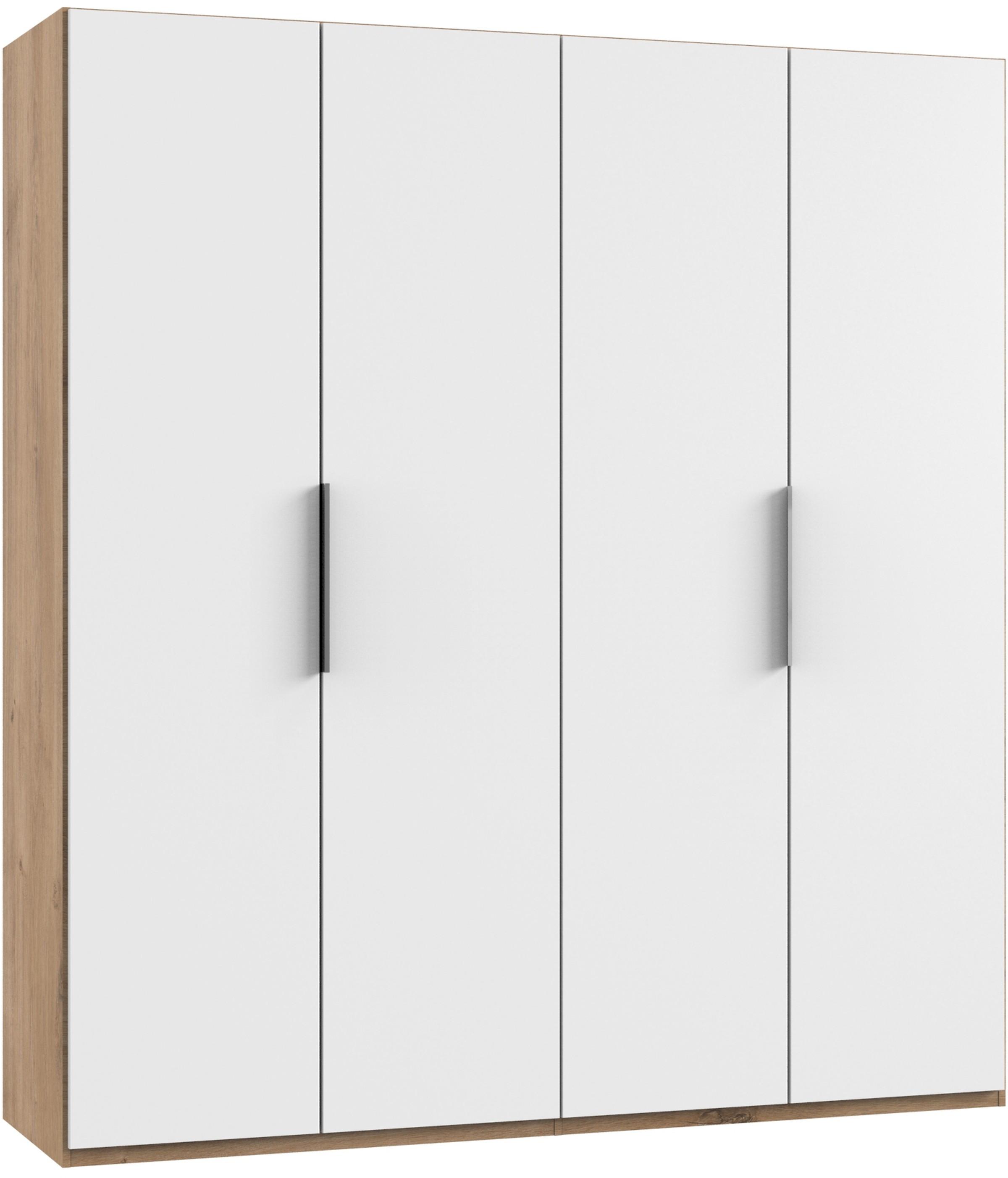 Drehtürenschrank B: 200 cm Level, Weiß/Eiche Dekor