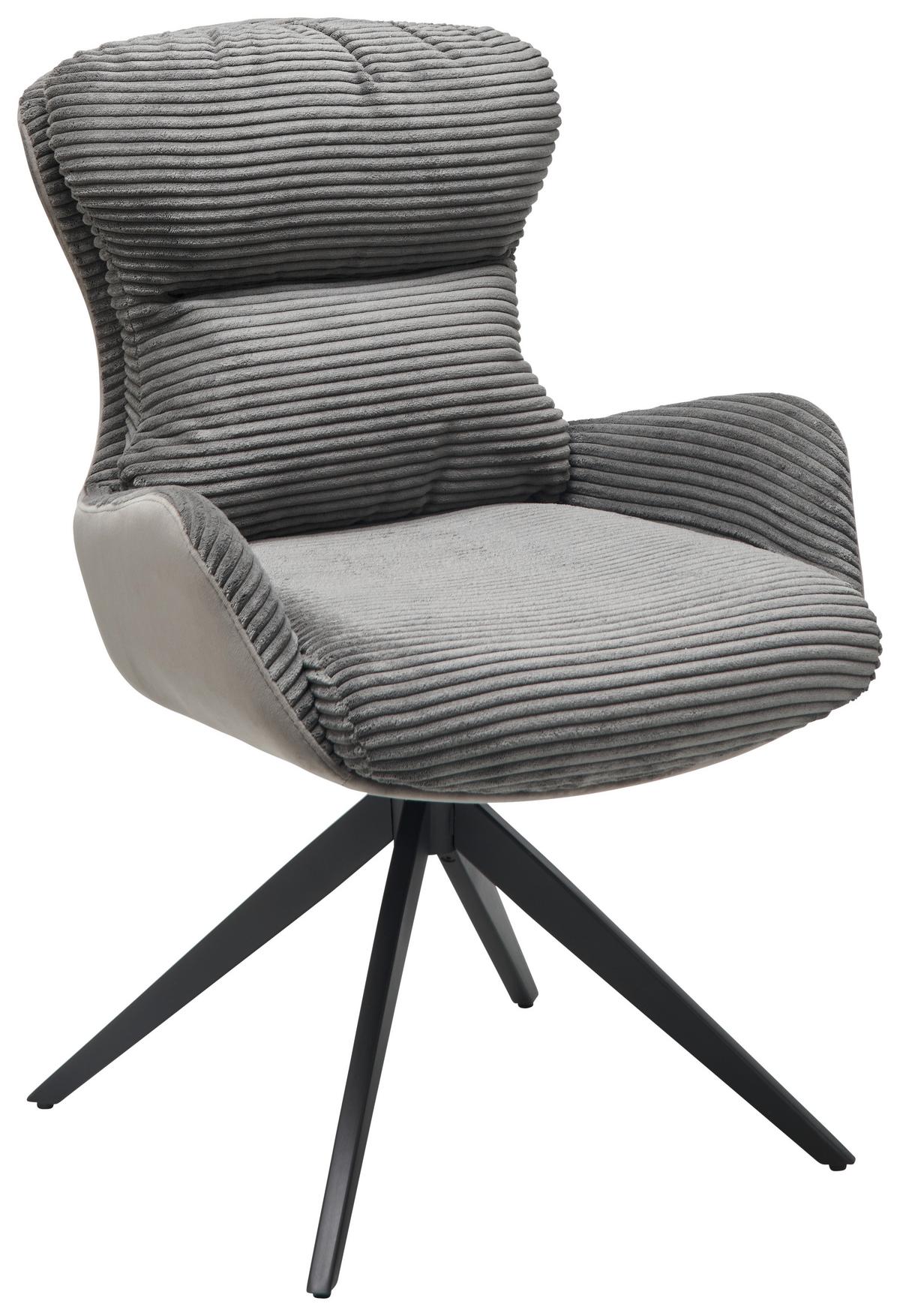 Armlehnstuhl Vanja Grau Gepolstert - Schwarz/Grau, LIFESTYLE, Textil/Metall (58/88/68cm) - MID.YOU