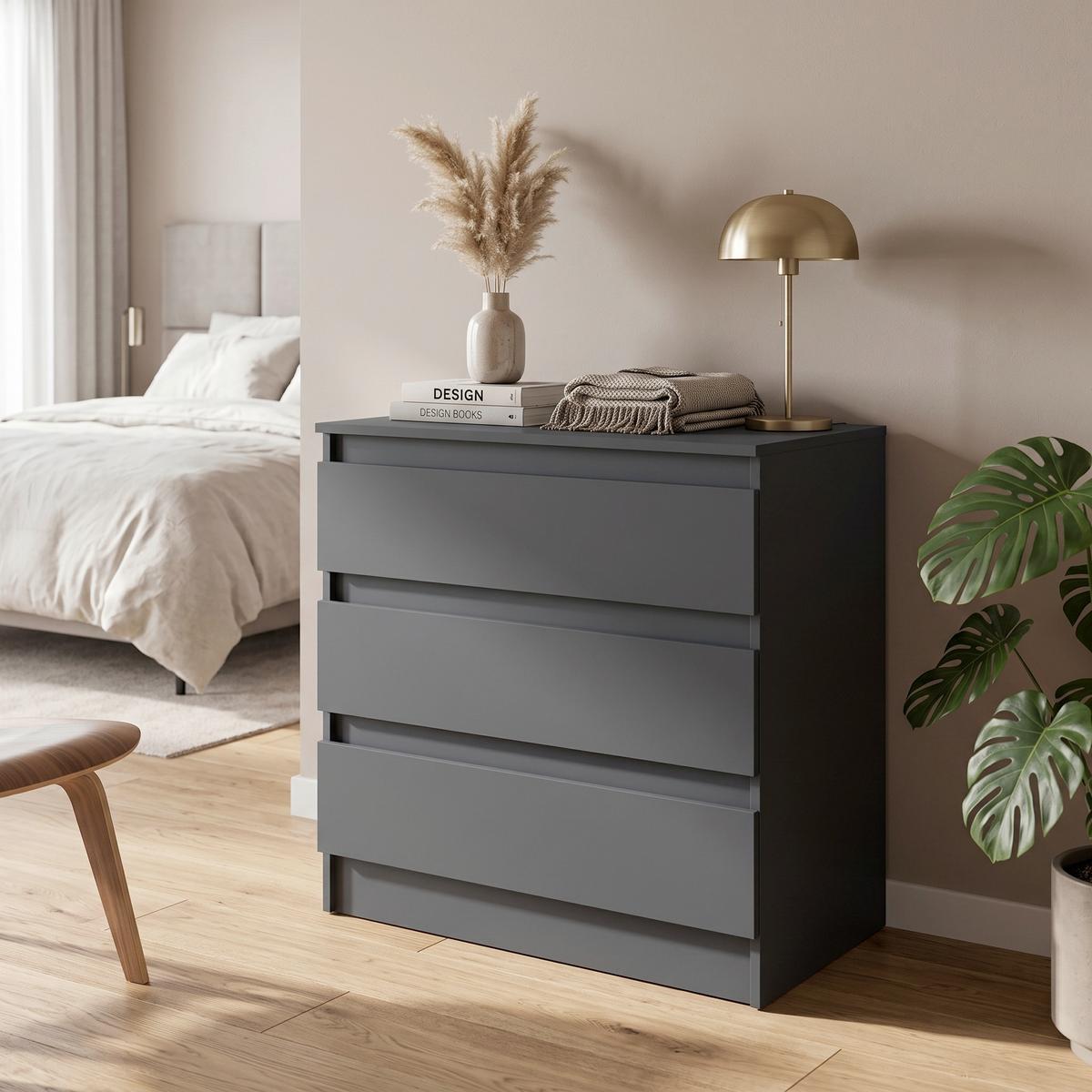 Kommode B: 80 cm Zoro Anthrazit - Anthrazit, MODERN, Holzwerkstoff (80/78/48cm)