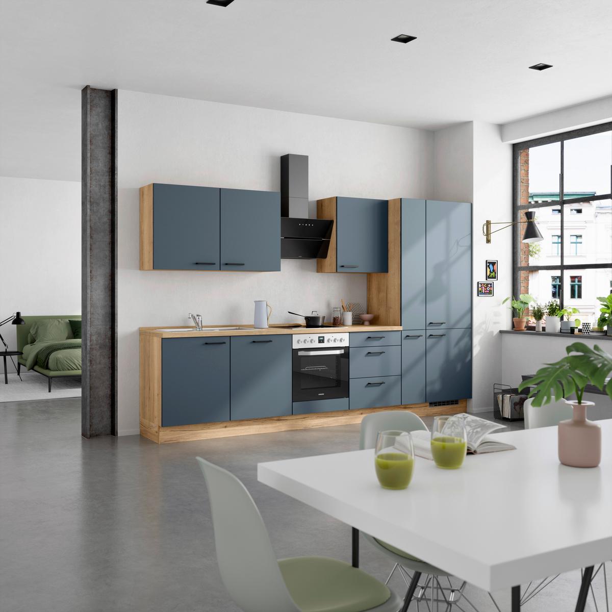 Küchenleerblock Easytouch High-Line, H11 Re. - Blau/Eichefarben, MODERN, Holzwerkstoff (330cm) - Nobilia