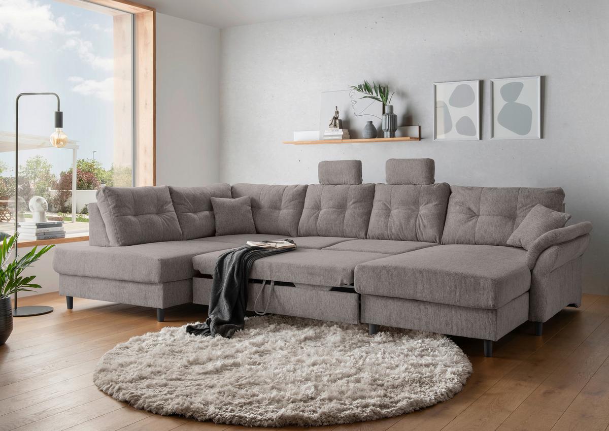 Wohnlandschaft Brizzini Graubraun U: 206x338x176 cm - Graubraun/Schwarz, MODERN, Textil (206/338/176cm) - Livetastic