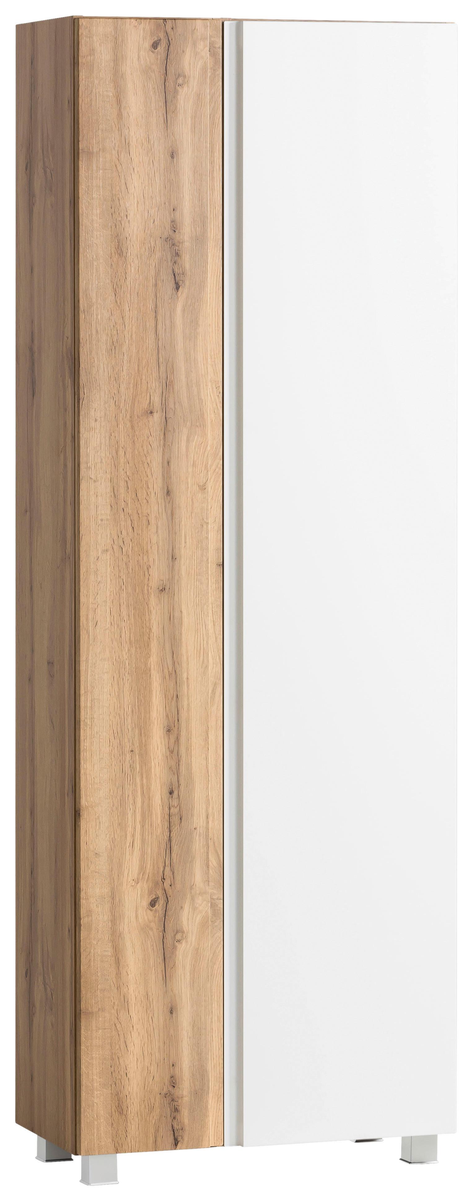 Badezimmer Hochschrank Varese BxH 65x180 cm Weiß/Eiche Dekor - Eiche Wotan/Weiß, MODERN, Holzwerkstoff (65/180/35cm) - Held