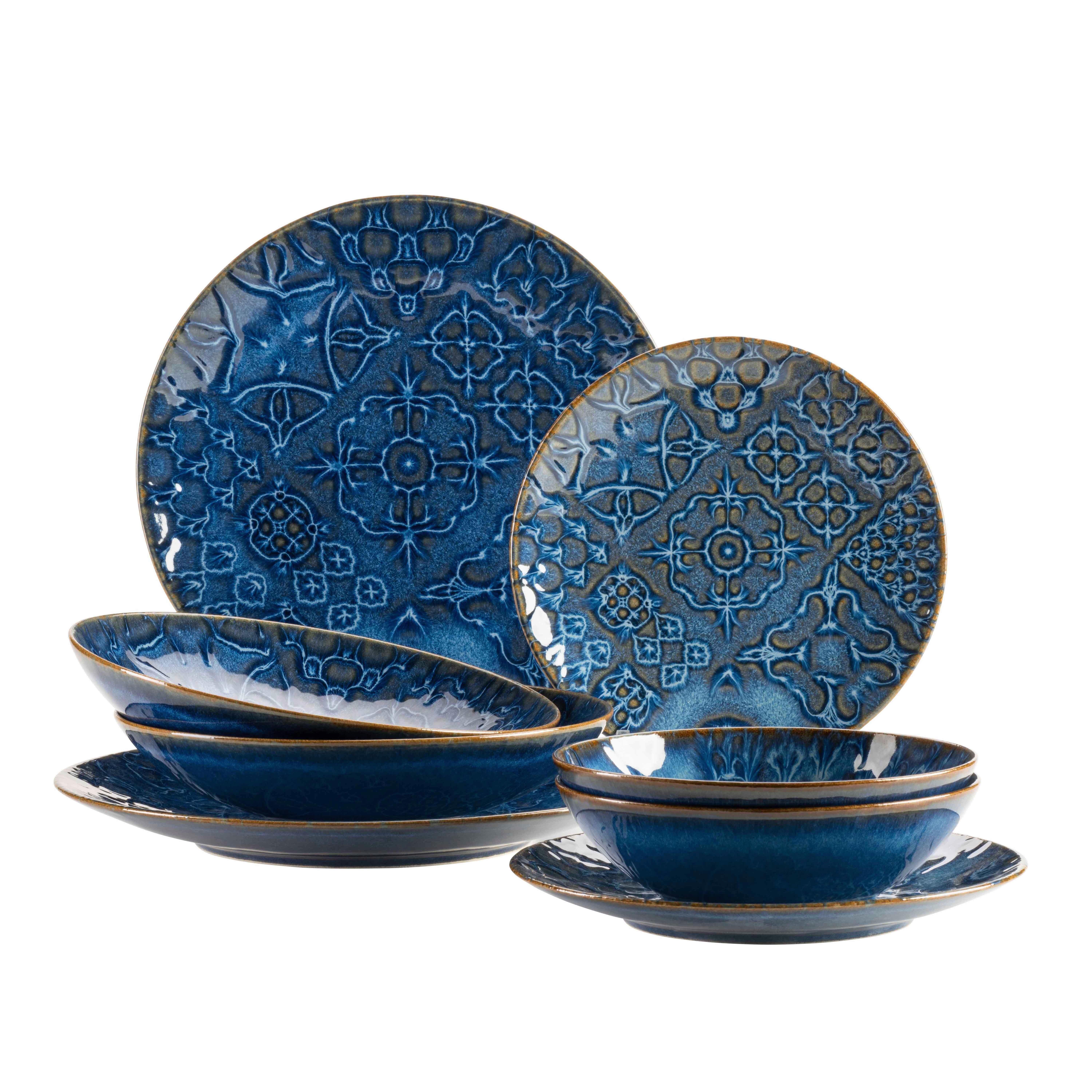 Kombiservice Steinzeug Dunkelblau 8--Teilig. - Dunkelblau, Basics, Keramik - Mäser