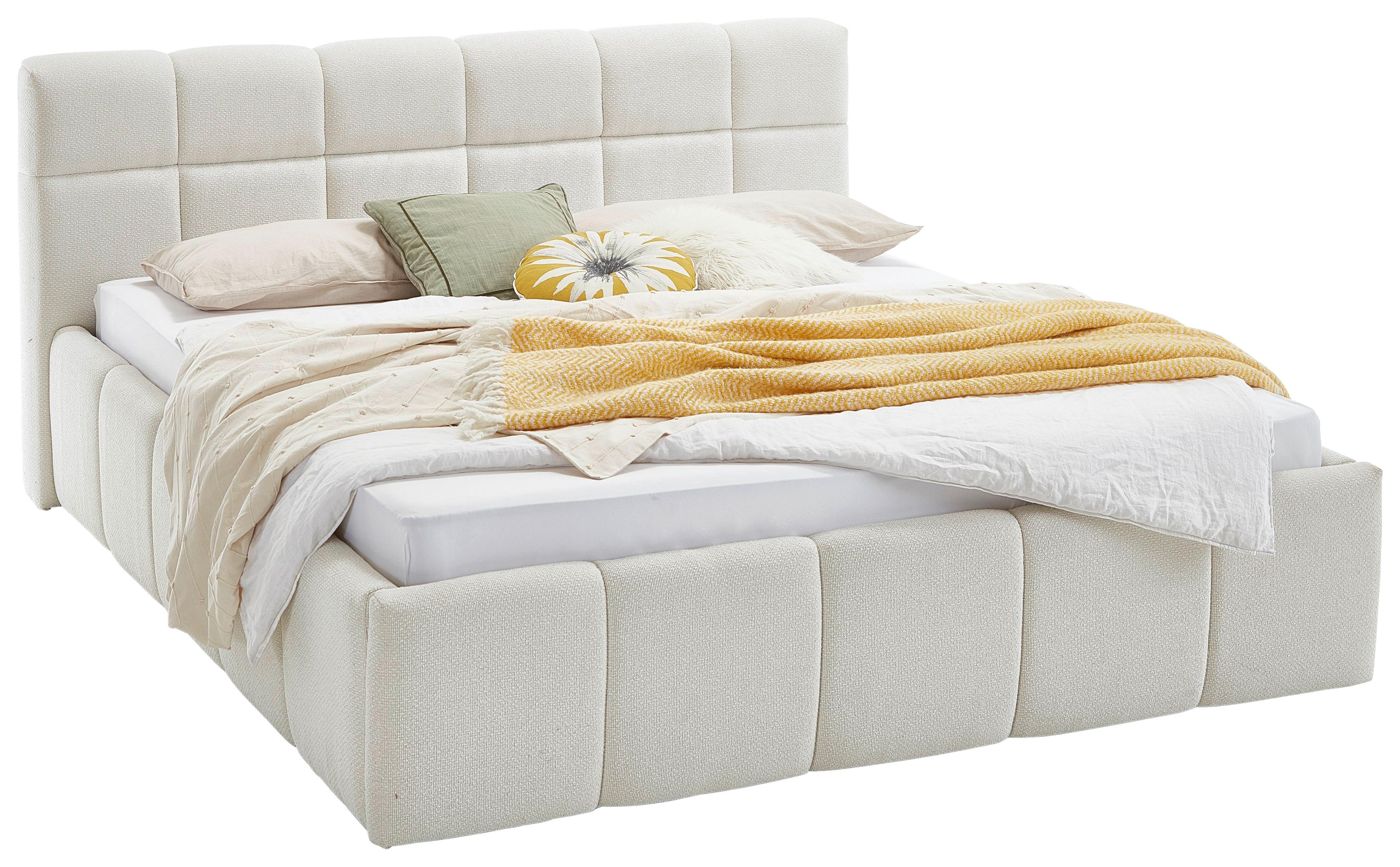 Čalouněná postel ASCONA 160x200, krémová - černá/krémová, Konvenční, textil/plast (160/200cm)