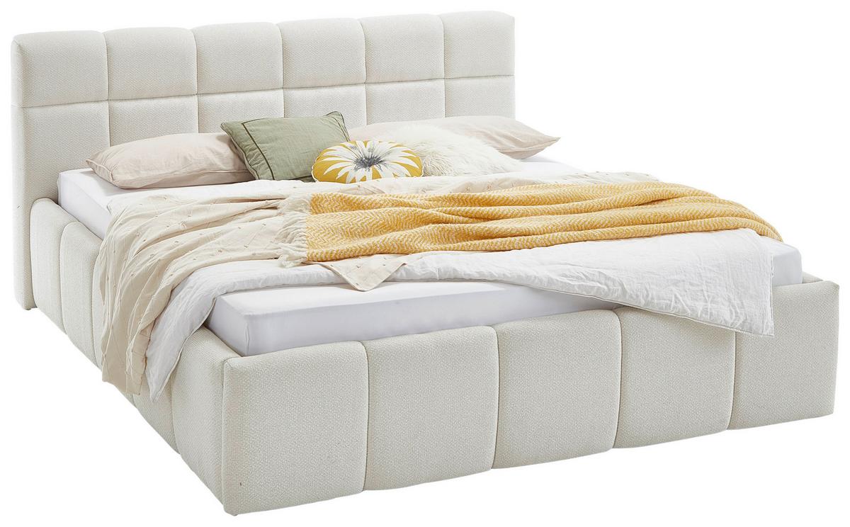 Čalúnená posteľ ASCONA 160x200, krémová - čierna/krémová, Konventionell, textil/plast (160/200cm)