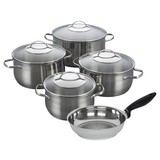 Kochtopfset Serrano 9-teilig inkl. Deckel - Edelstahlfarben/Transparent, KONVENTIONELL, Glas/Metall - Kelomat