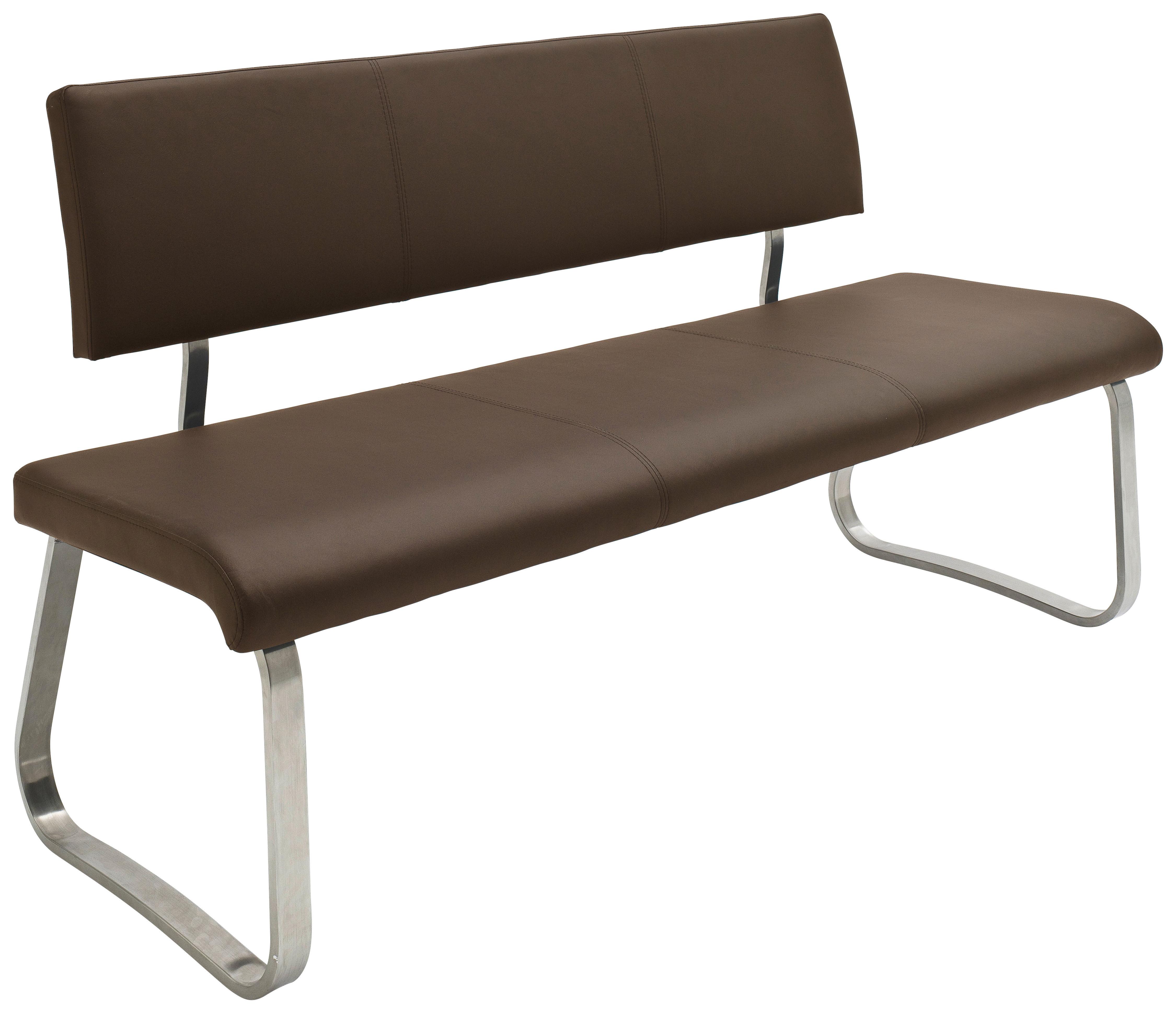 Sitzbank mit Lehne Braun Echtleder Arco 155x86x59 cm - Edelstahlfarben/Braun, Design, Leder/Metall (155/86/59cm) - Livetastic
