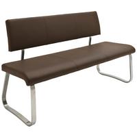 Sitzbank mit Lehne Braun Echtleder Arco 155x86x59 cm - Edelstahlfarben/Braun, Design, Leder/Metall (155/86/59cm) - Livetastic