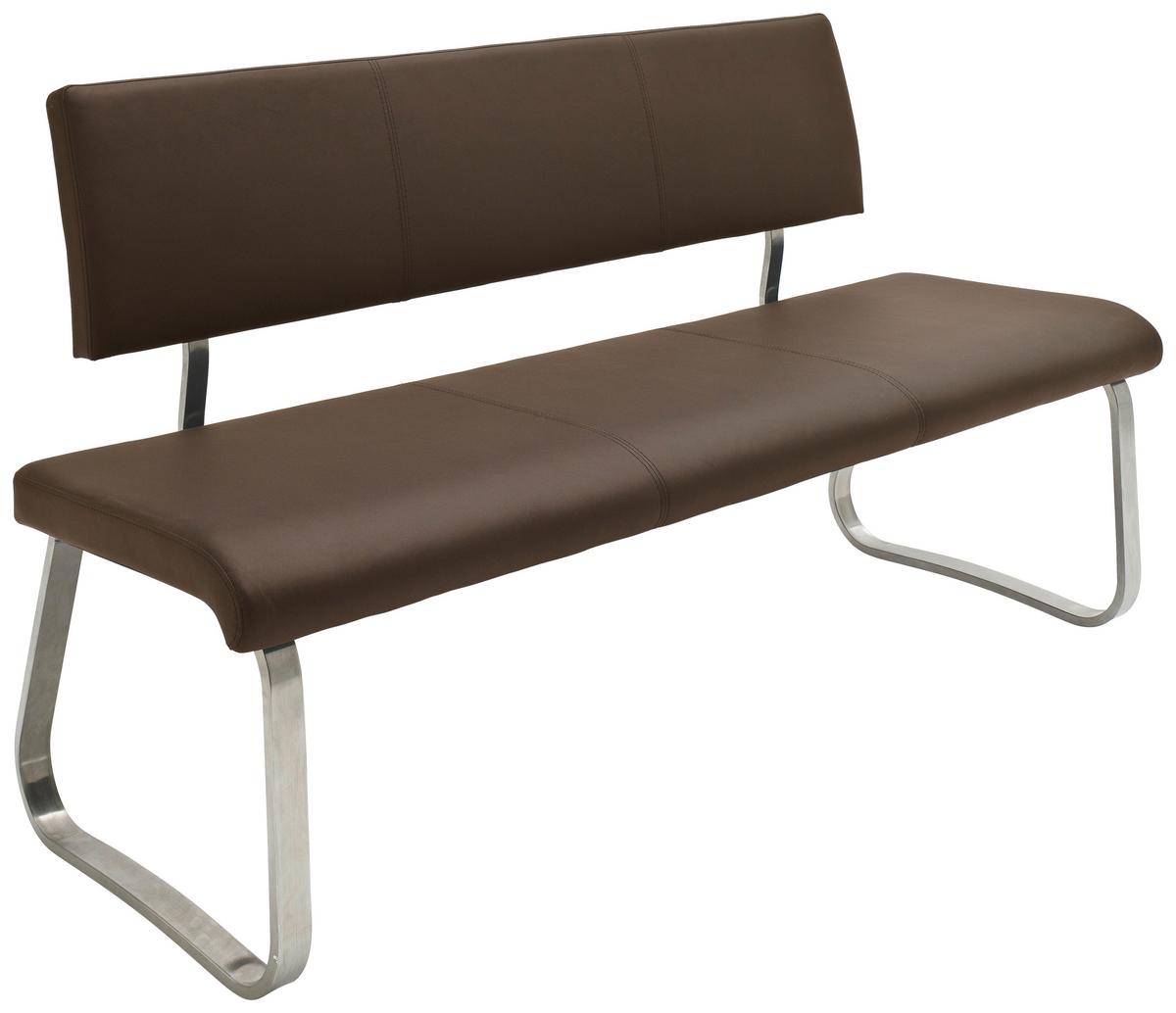 Sitzbank mit Lehne Braun Echtleder Arco 155x86x59 cm - Edelstahlfarben/Braun, Design, Leder/Metall (155/86/59cm) - Livetastic