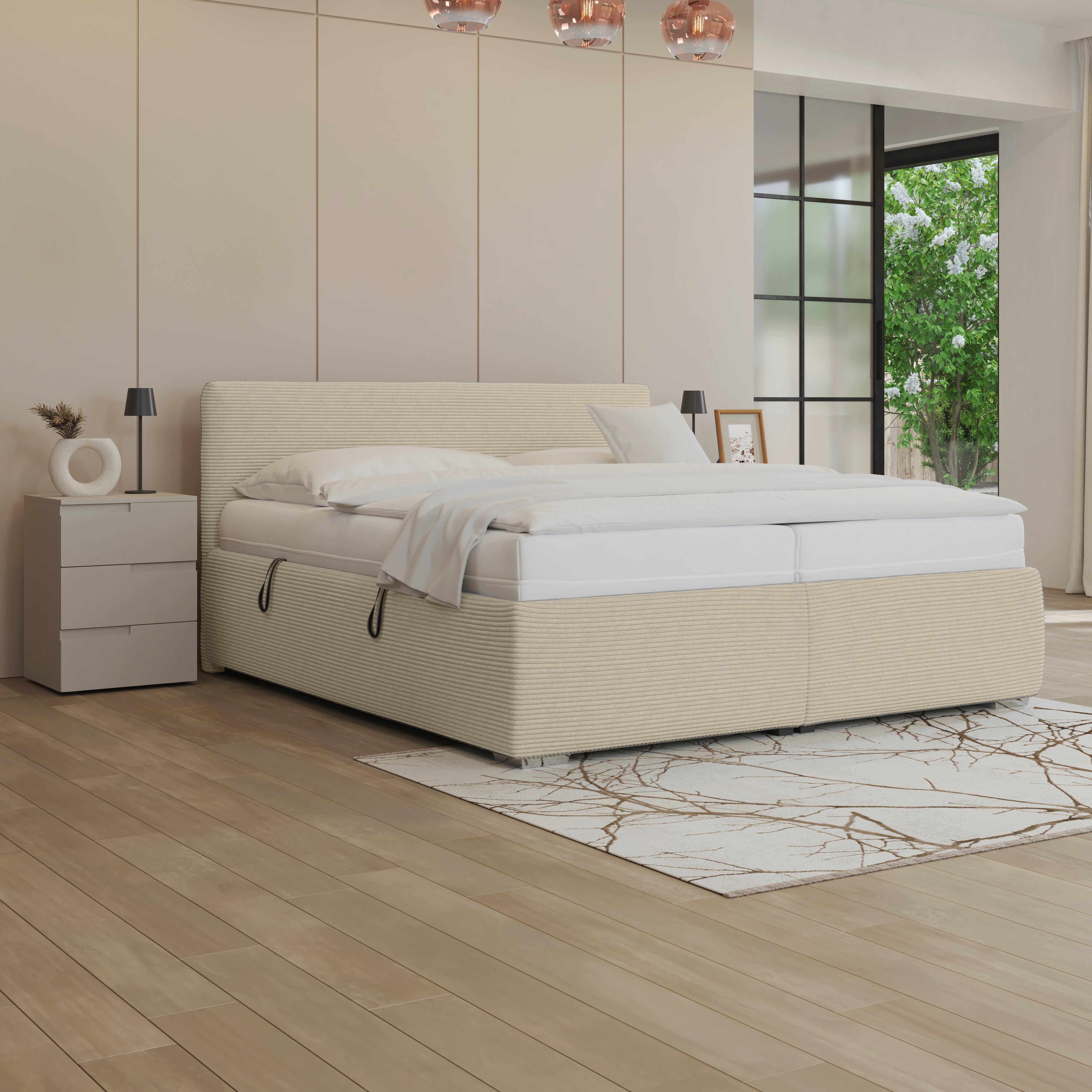 Polsterbett 180x200 Cm Lesia Cord Creme - Chromfarben/Creme, MODERN, Holz/Holzwerkstoff (180/200cm)
