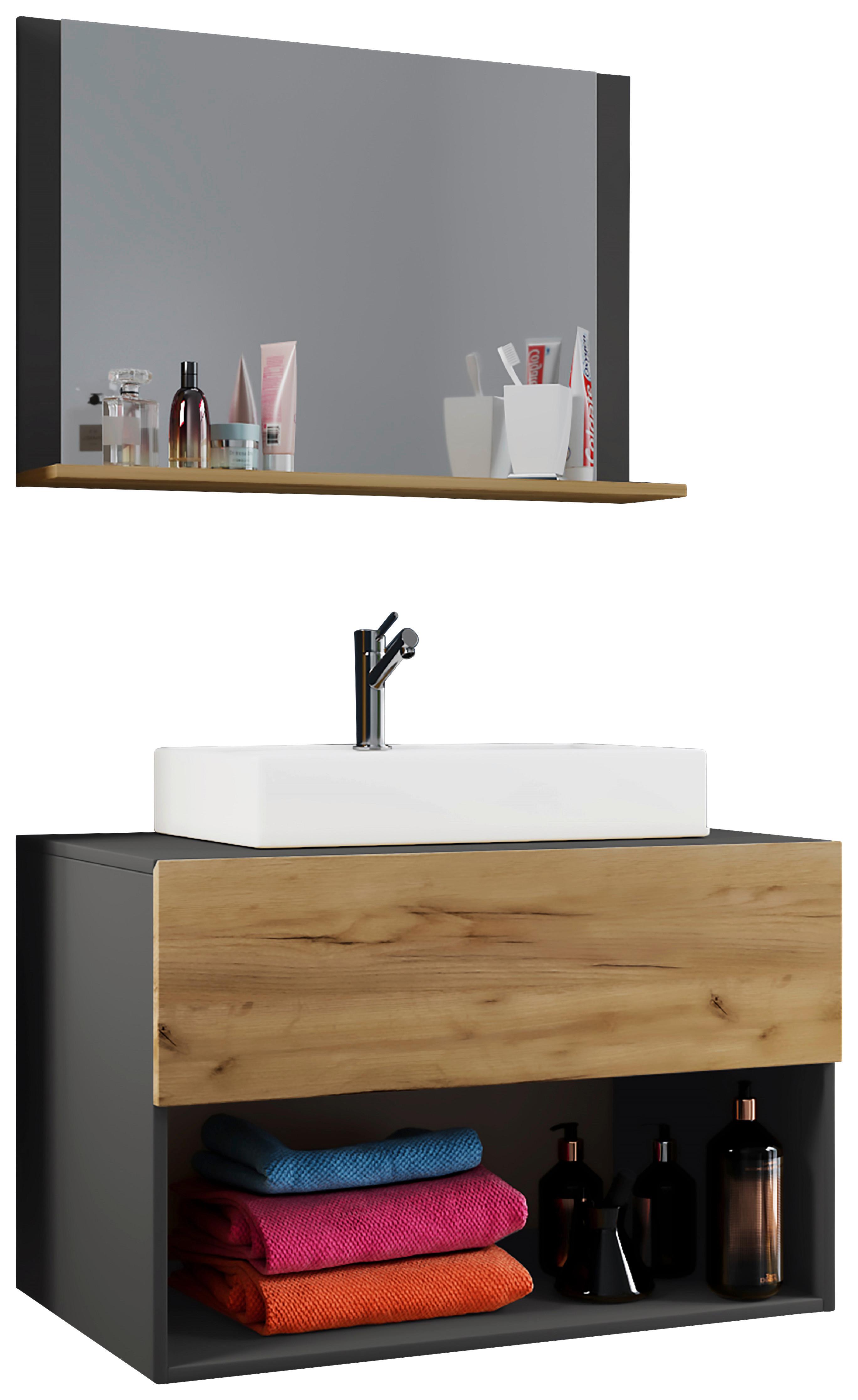 Badmöbel-set 3-tlg. Lendas B: 80 Cm Anthrazit/eiche Dekor